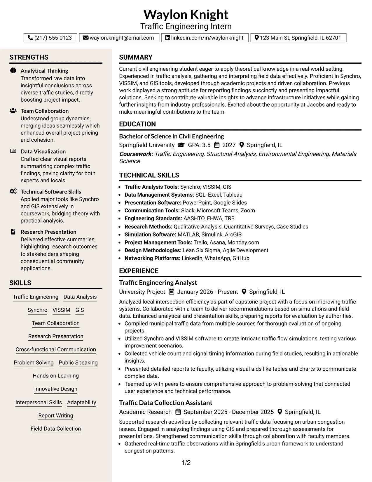 Resume Example Page 1