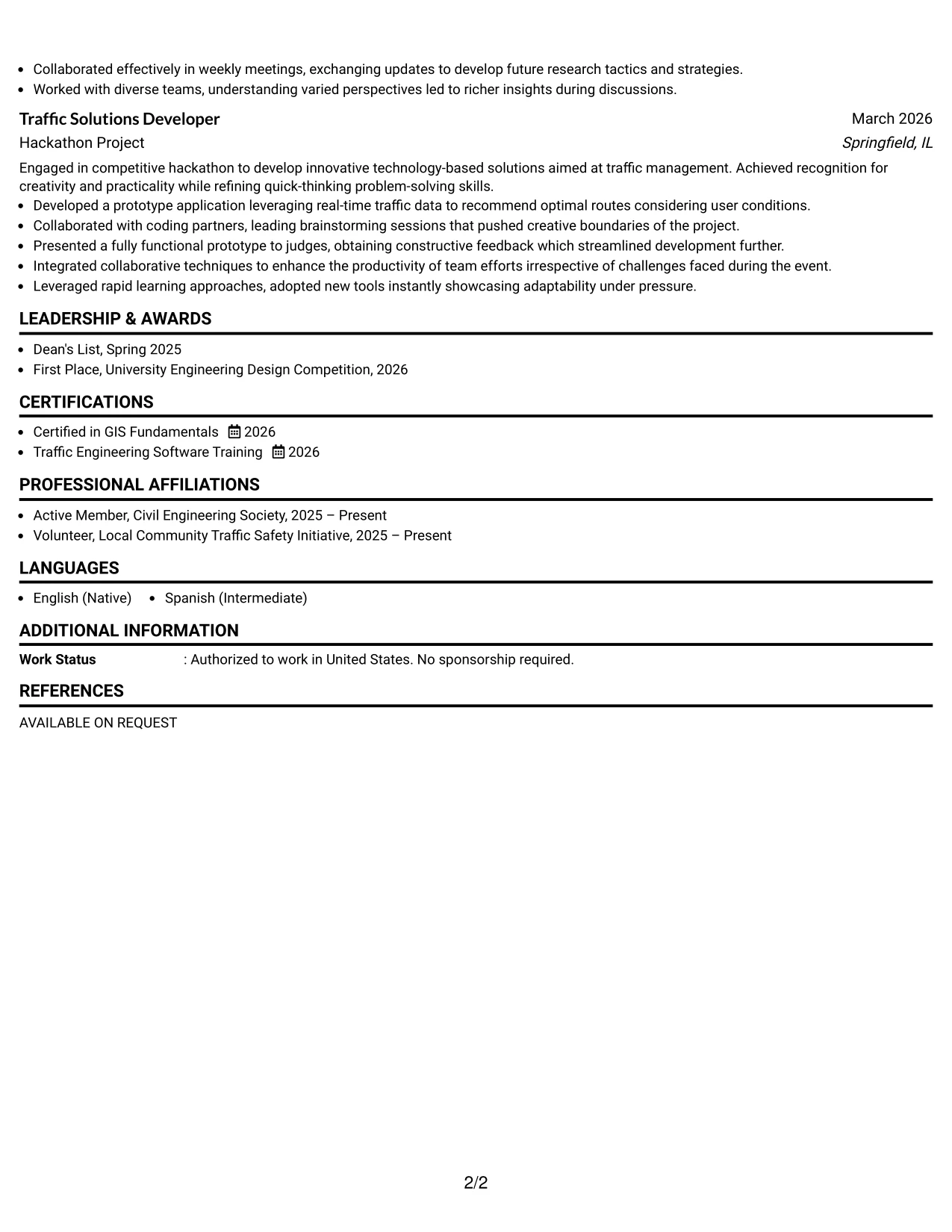 Resume Example Page 2