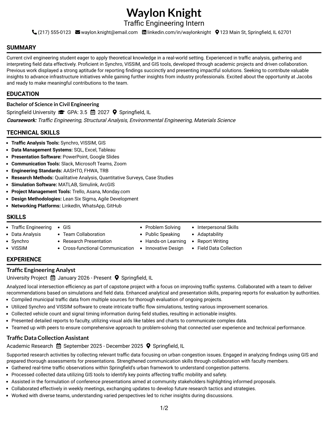 Resume Example Page 1