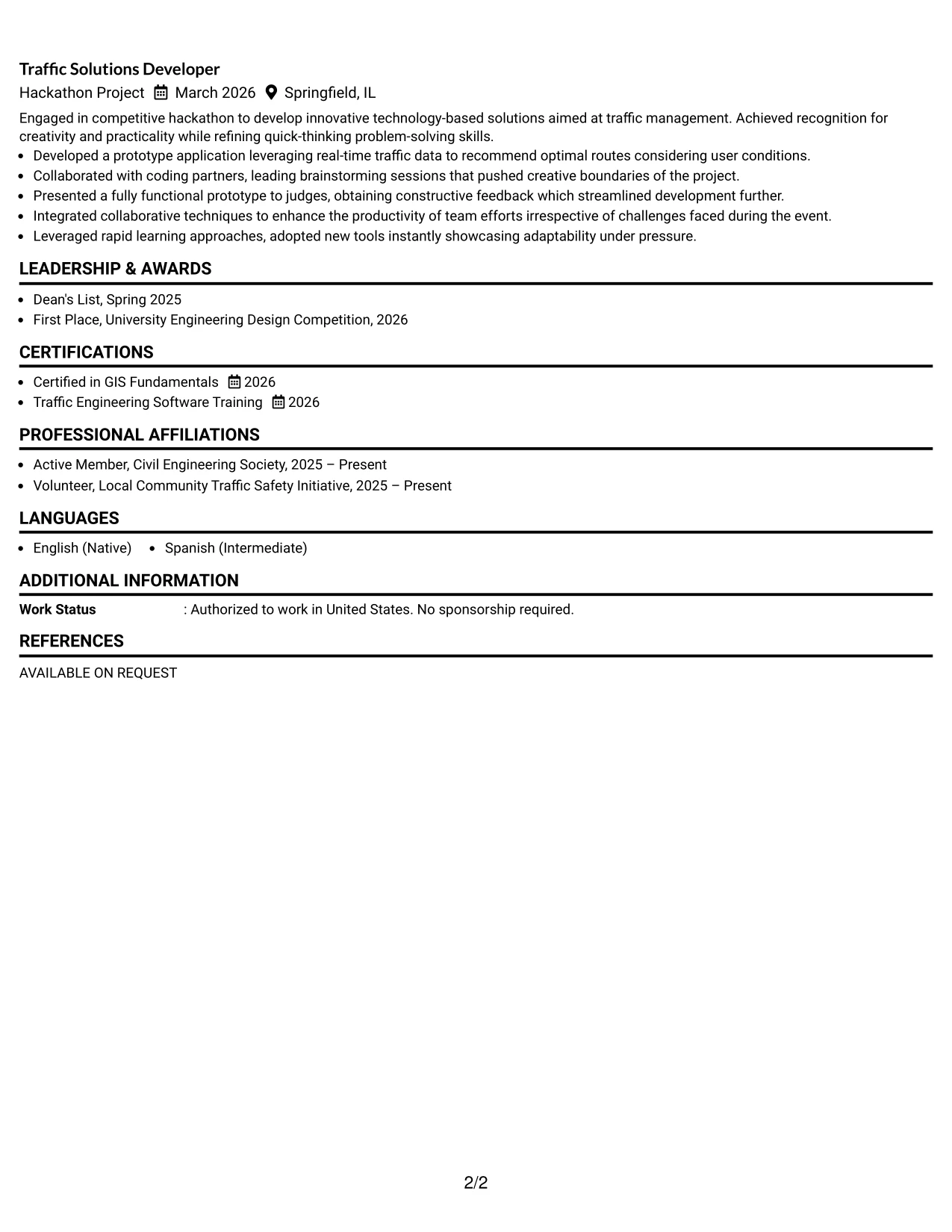 Resume Example Page 2