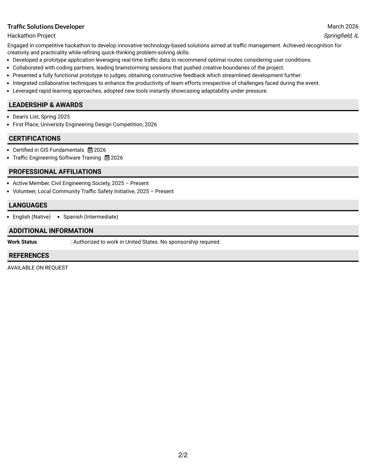 Resume Example Page 2
