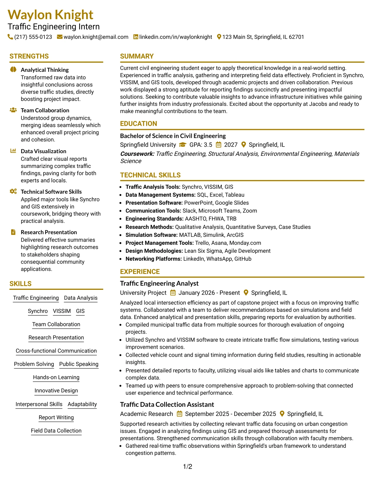 Resume Example Page 1