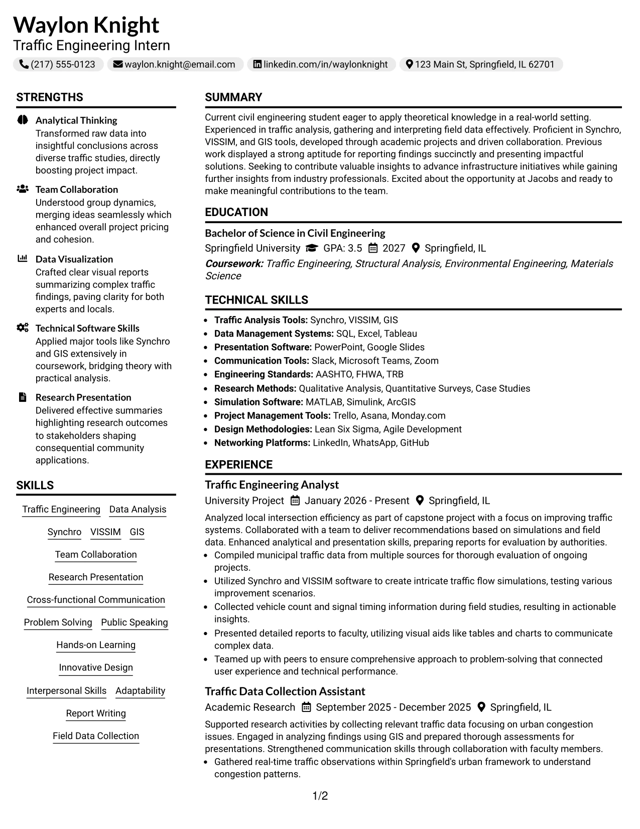 Resume Example Page 1