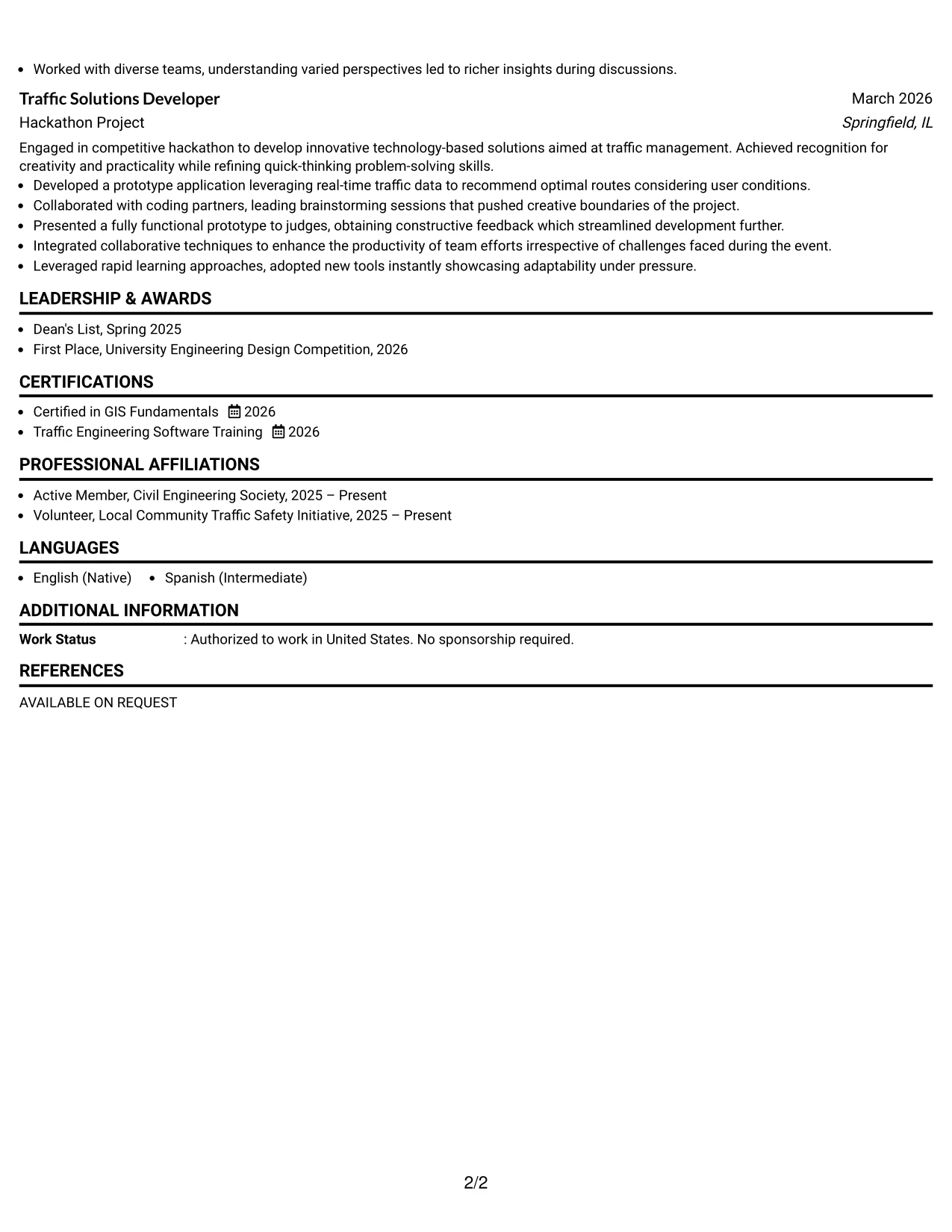 Resume Example Page 2