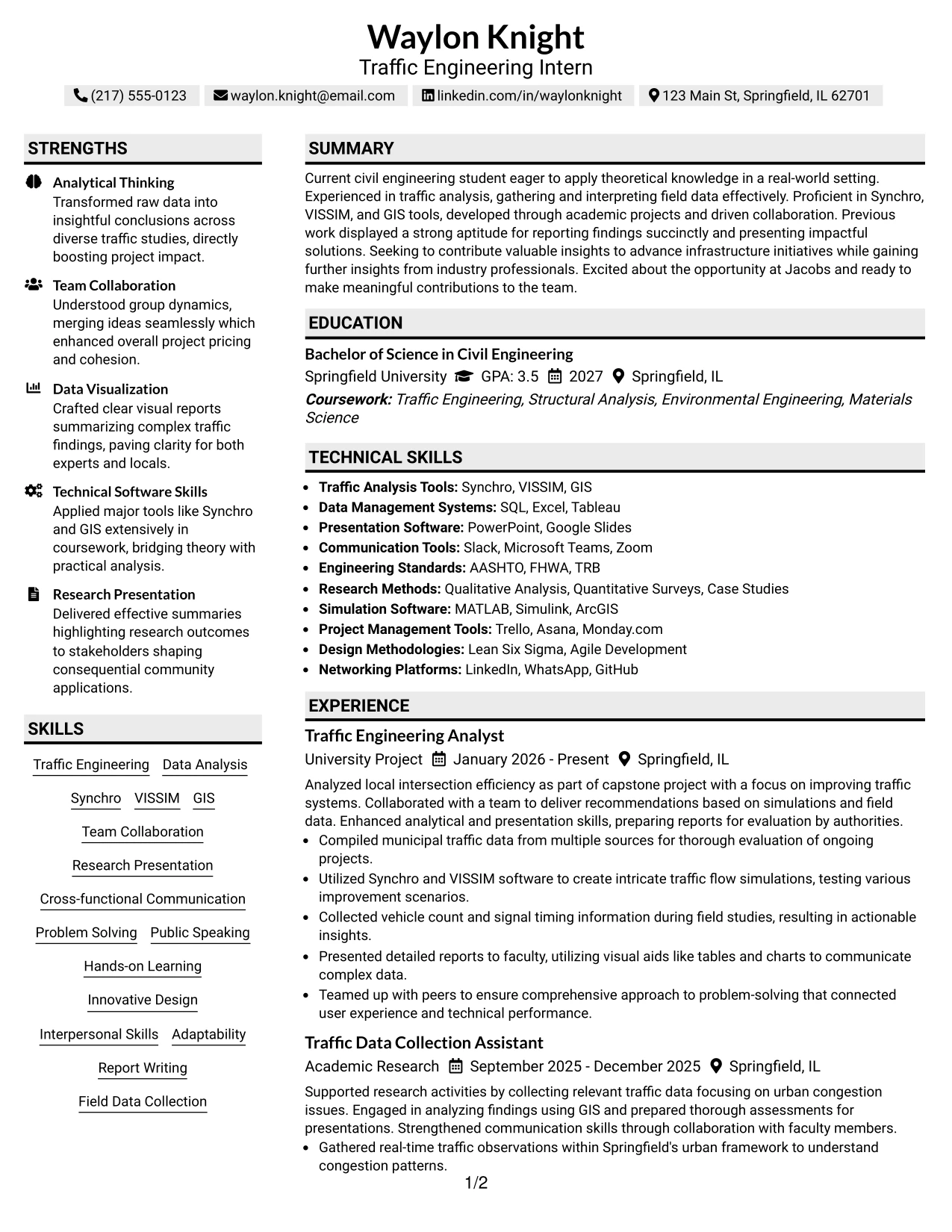 Resume Example Page 1