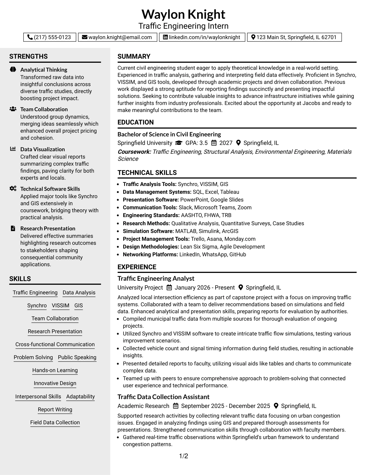 Resume Example Page 1