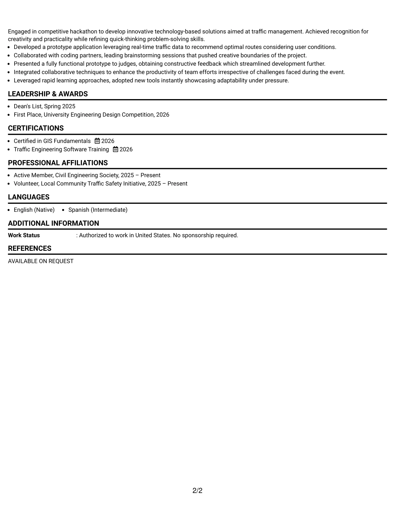 Resume Example Page 2