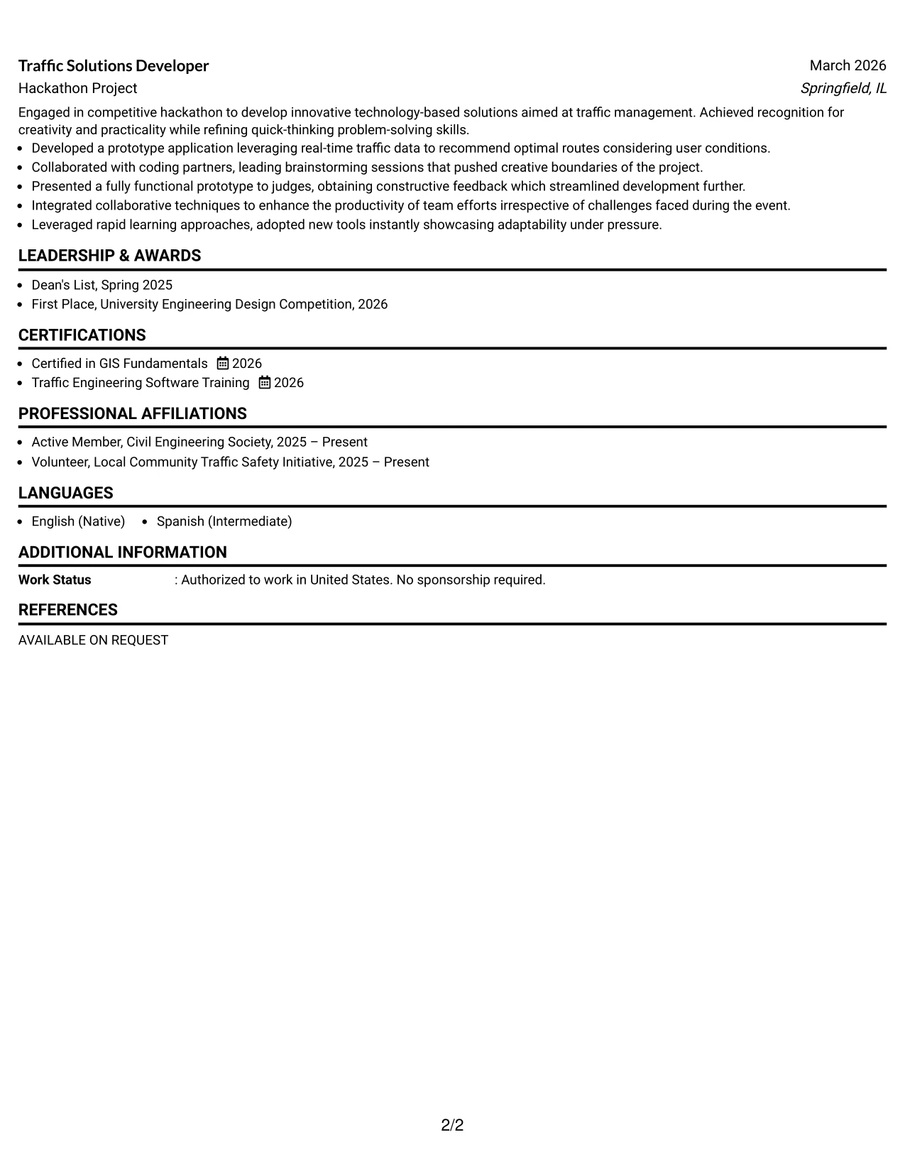 Resume Example Page 2