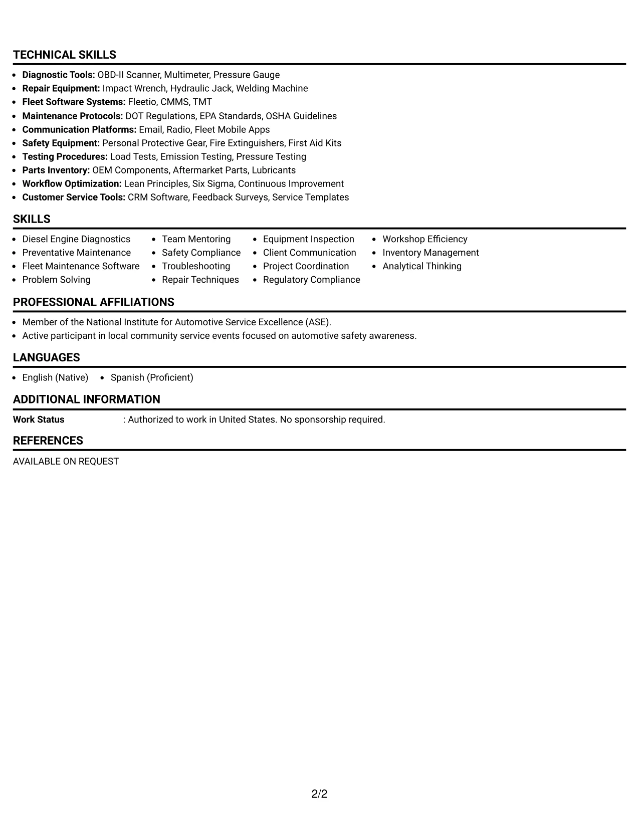 Resume Example Page 2