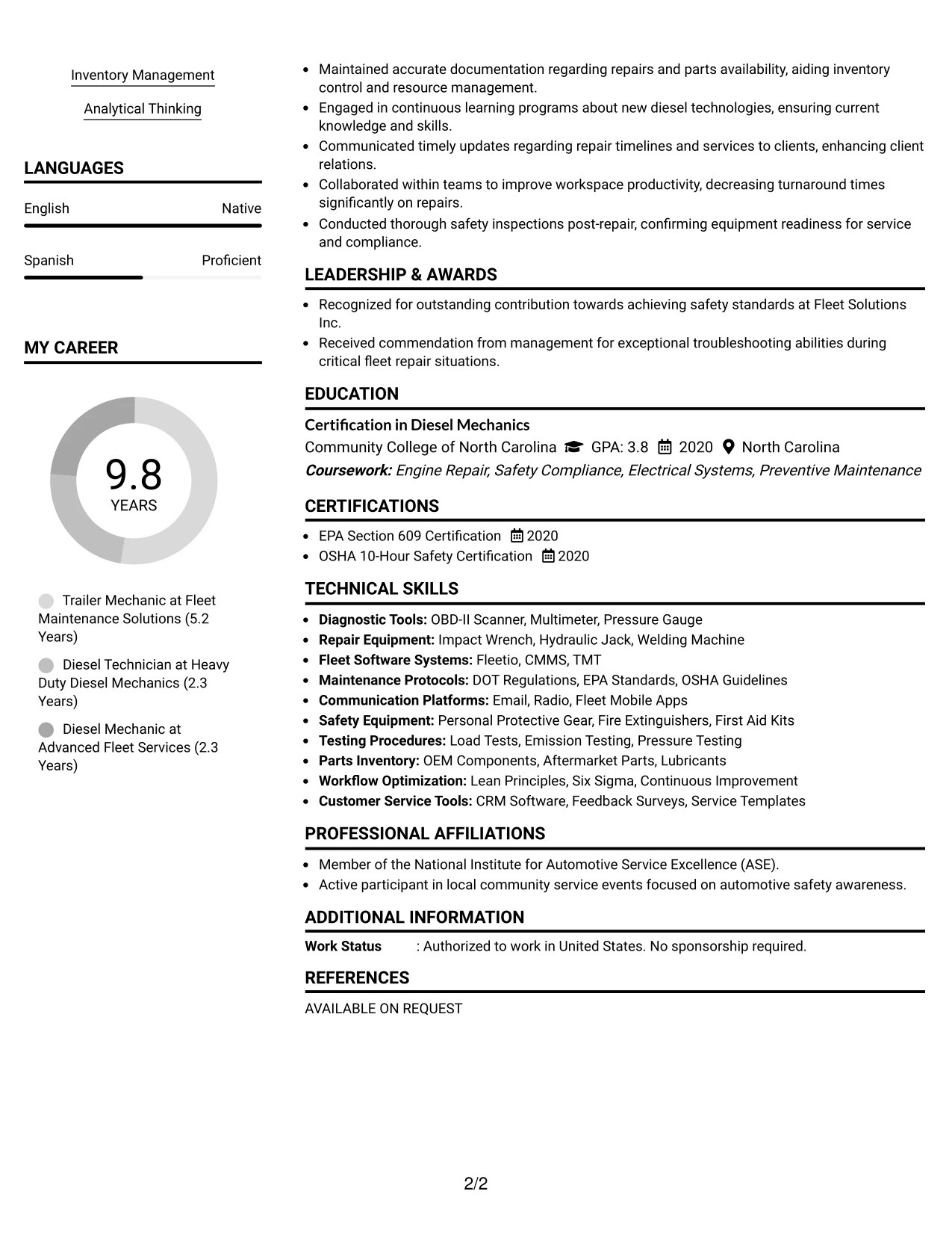 Resume Example Page 2