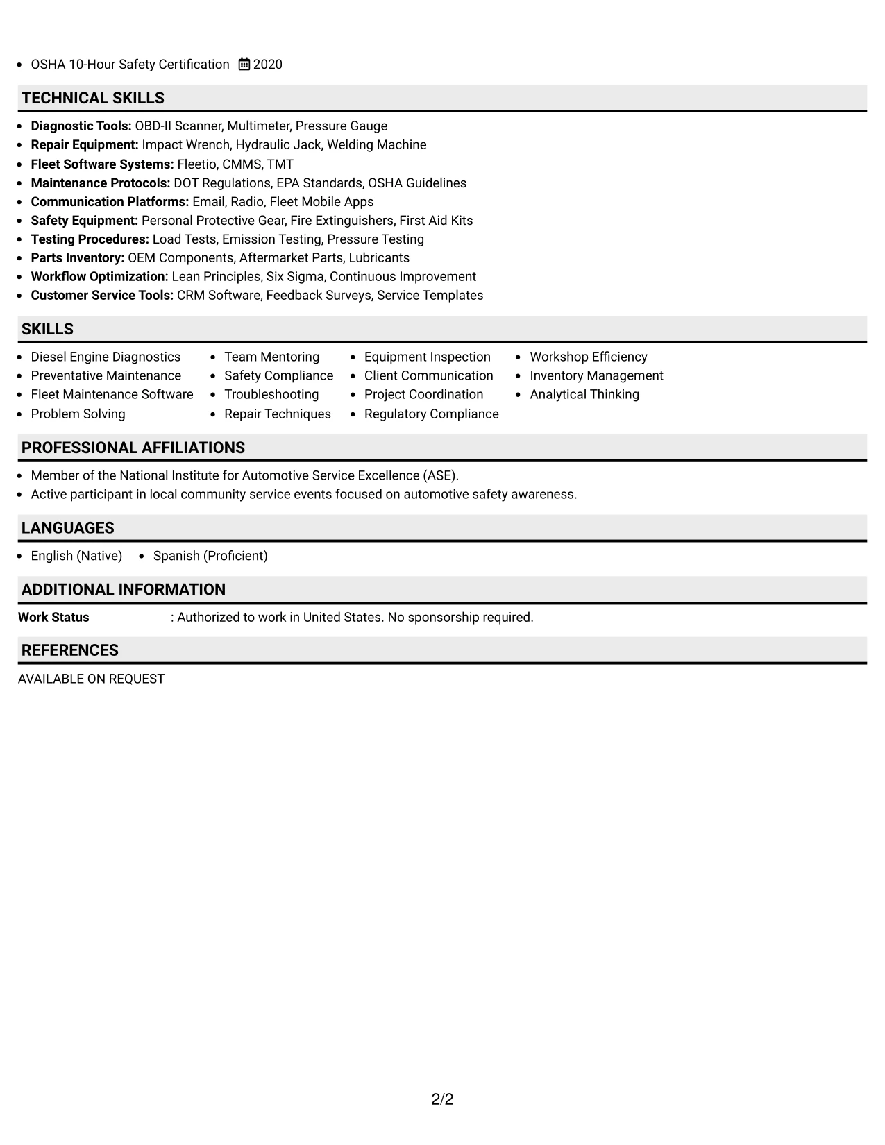 Resume Example Page 2