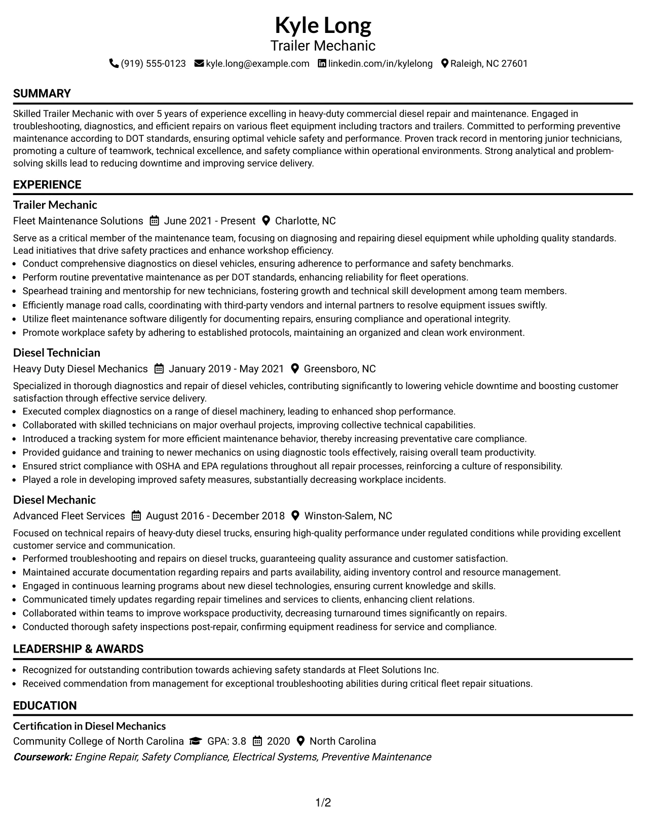 Resume Example Page 1