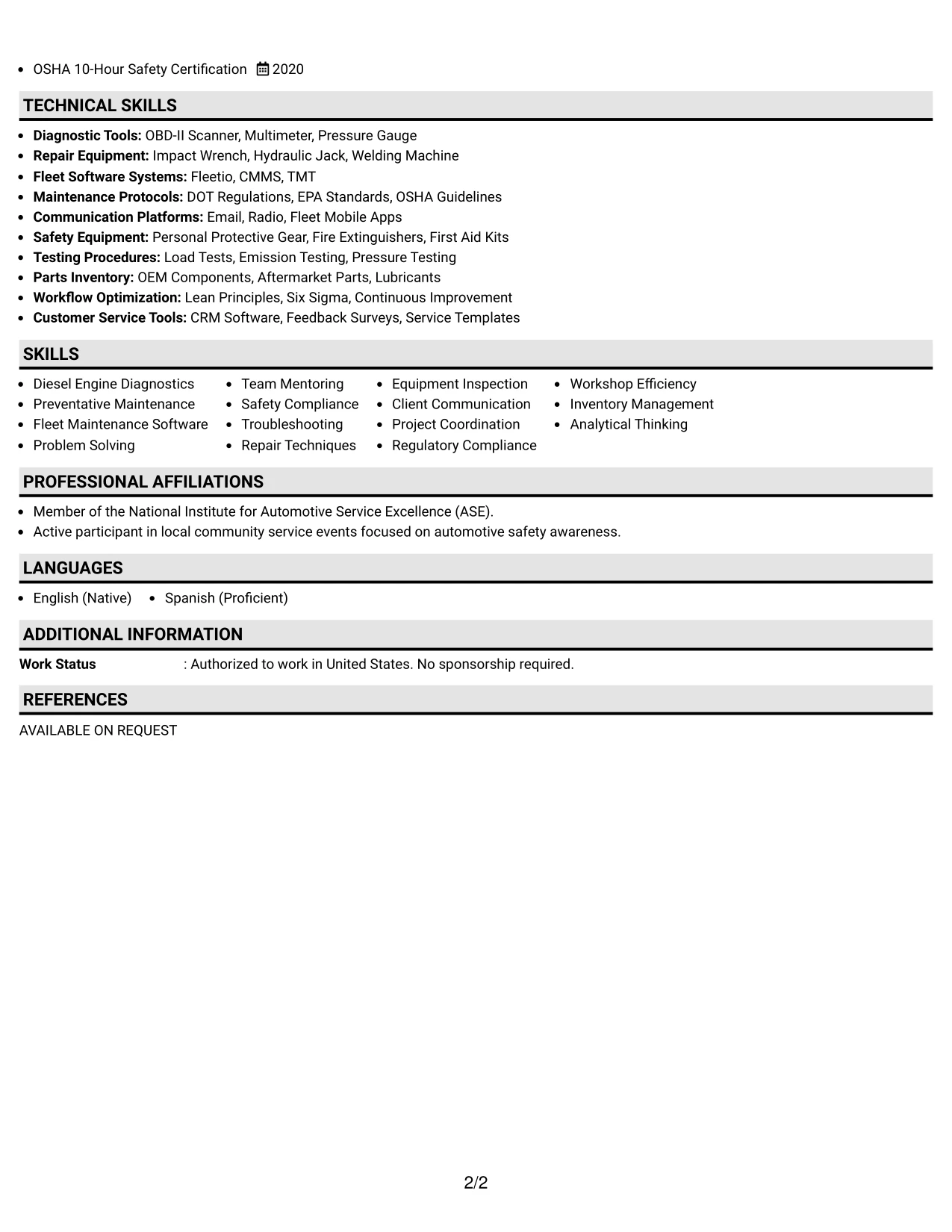 Resume Example Page 2