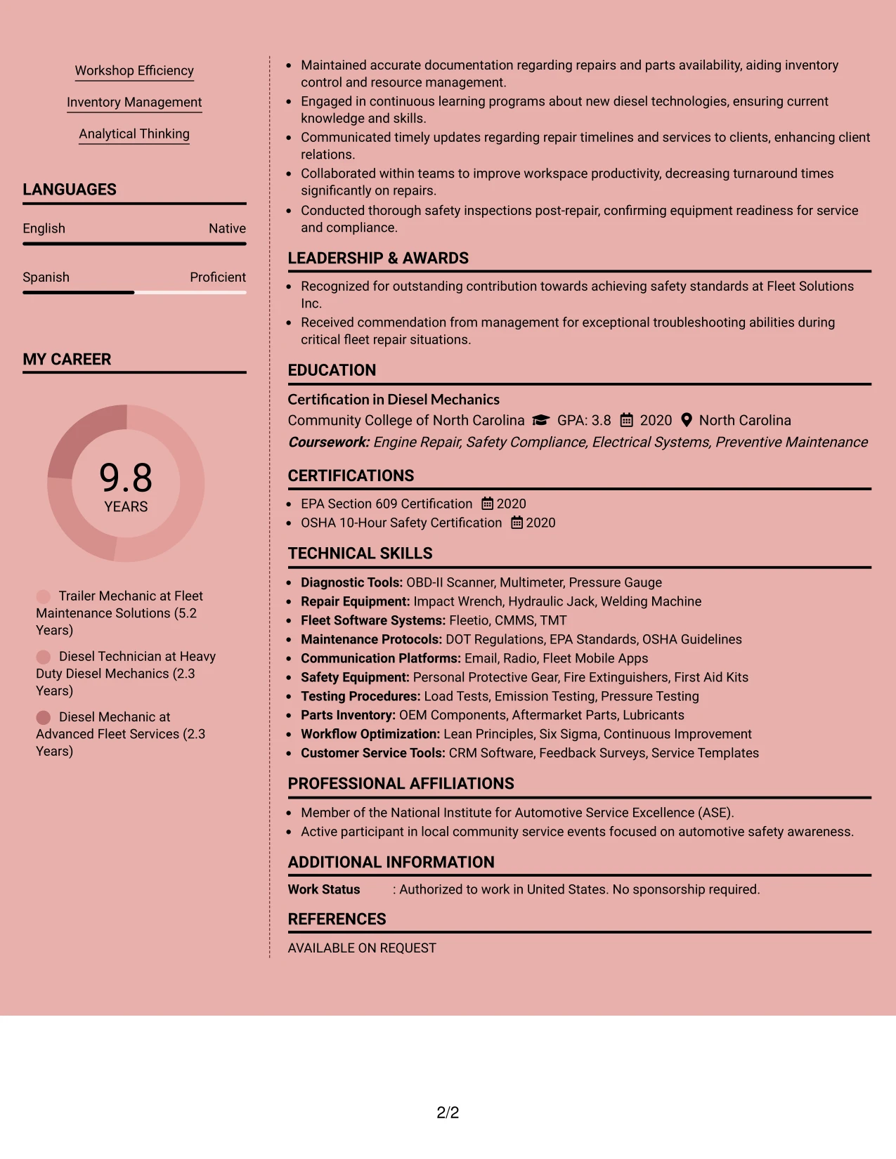 Resume Example Page 2