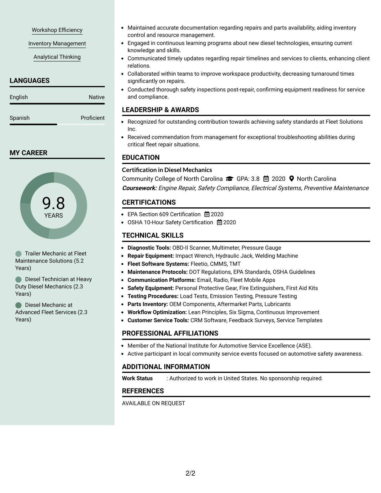 Resume Example Page 2
