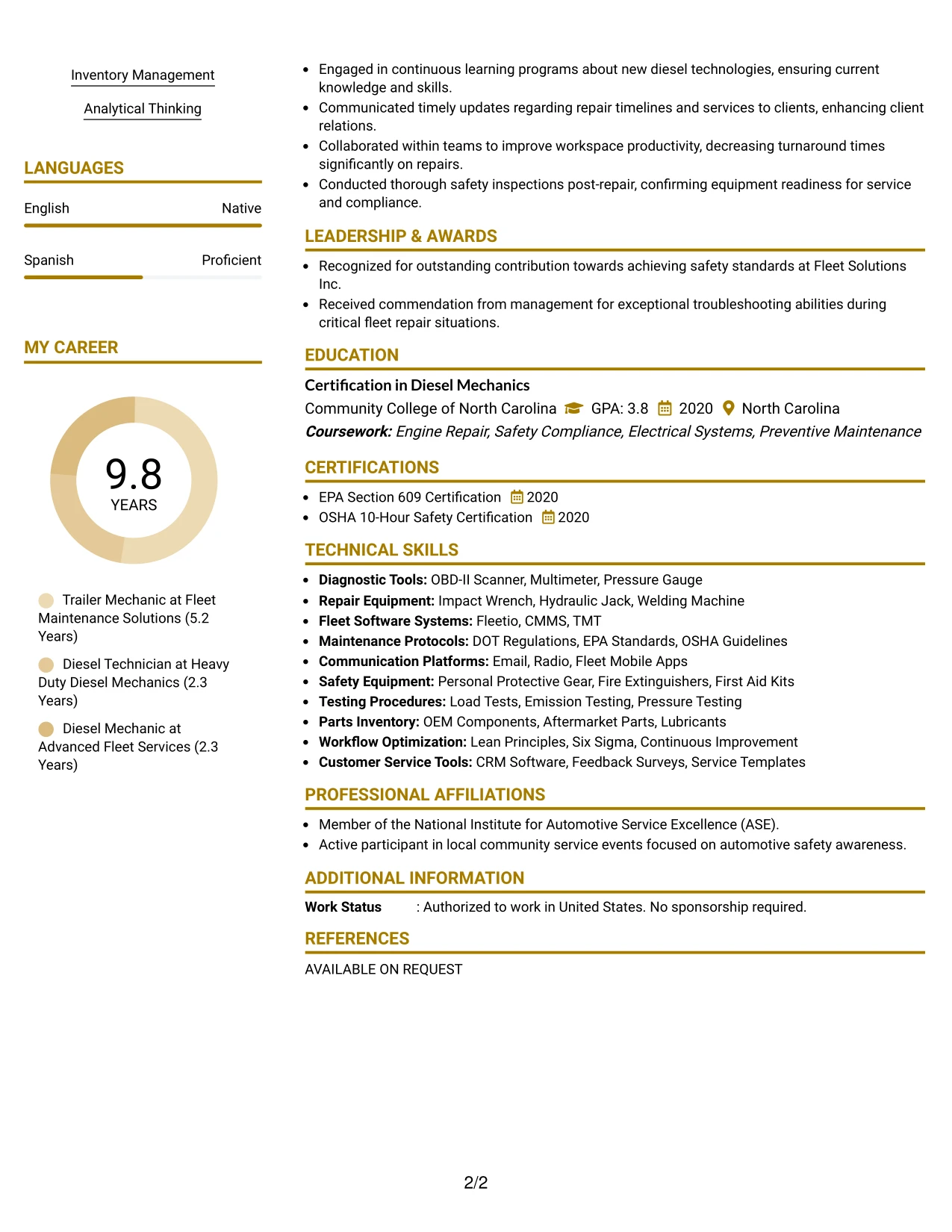 Resume Example Page 2