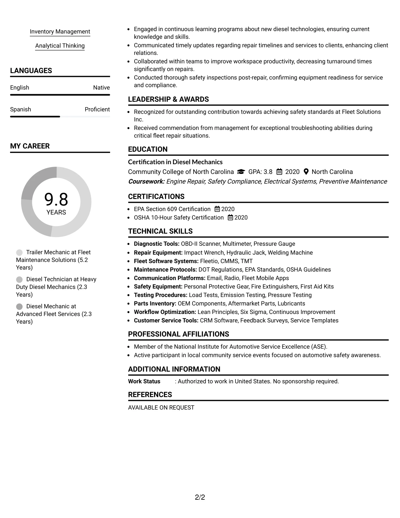 Resume Example Page 2