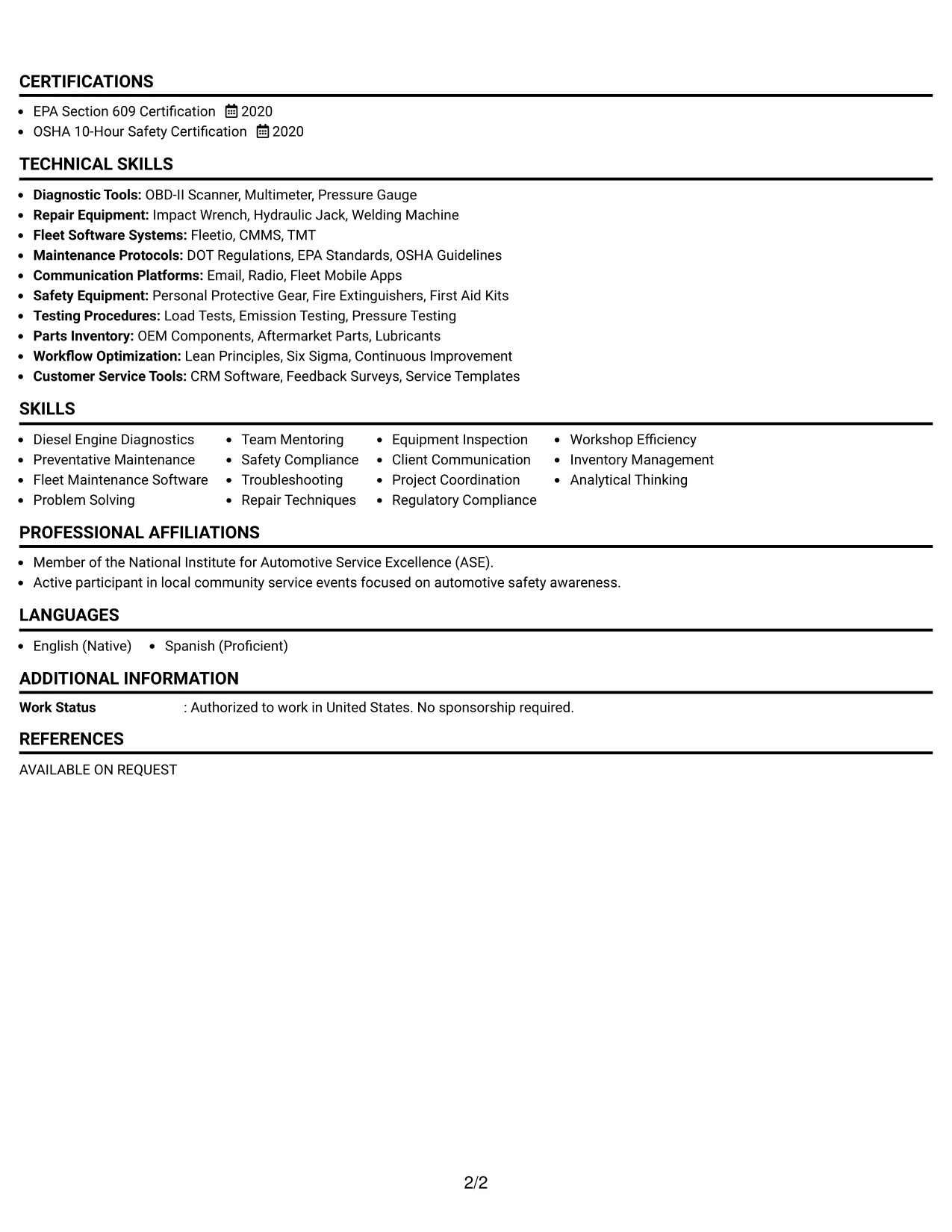 Resume Example Page 2