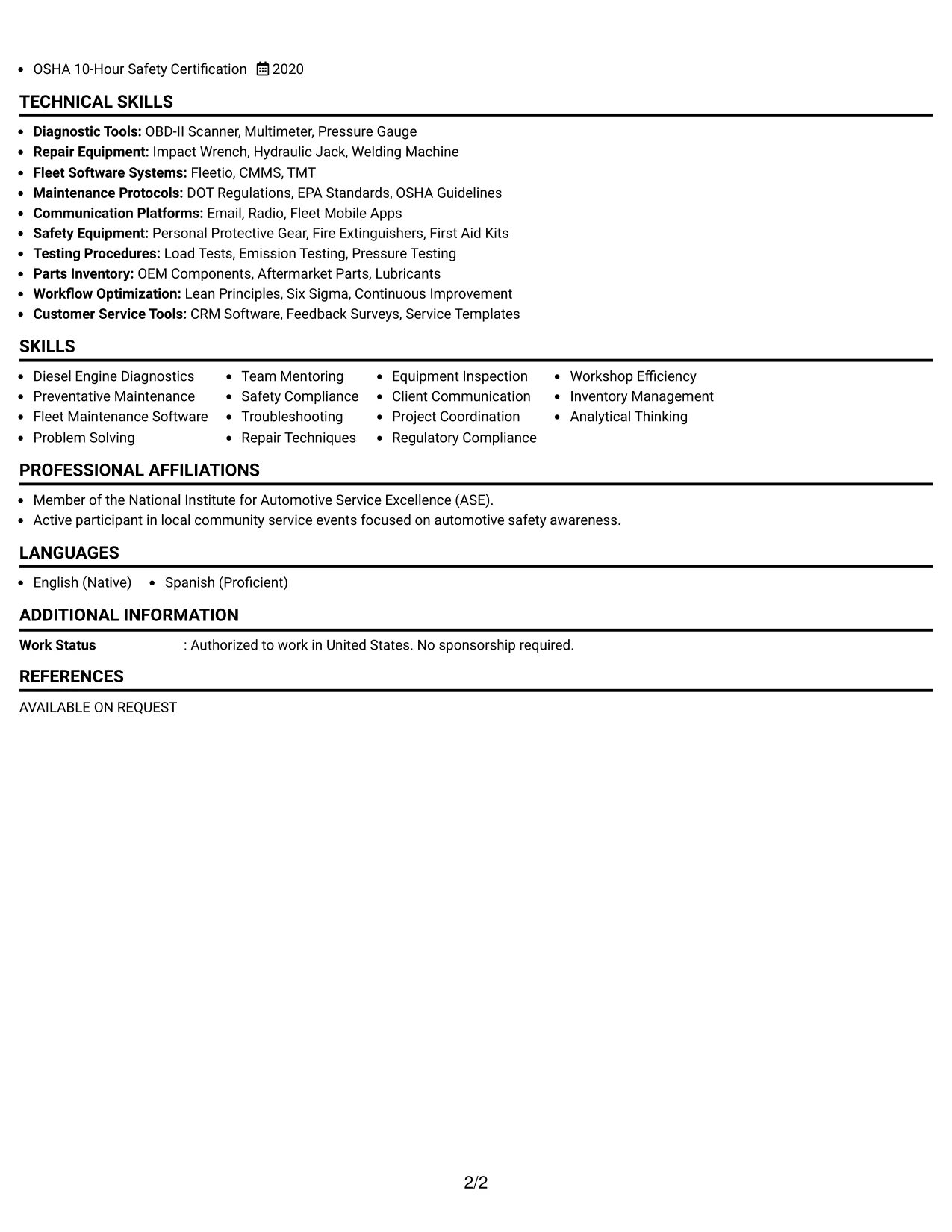 Resume Example Page 2