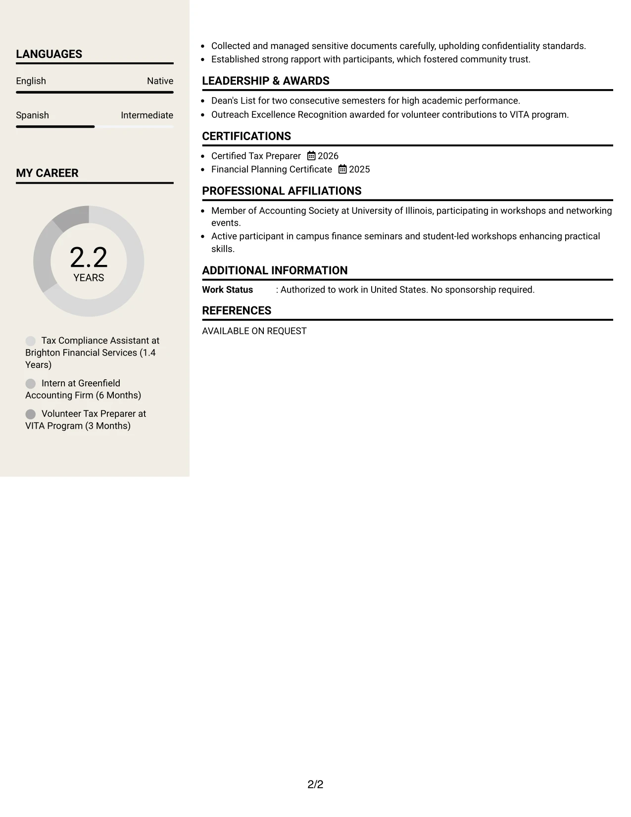 Resume Example Page 2