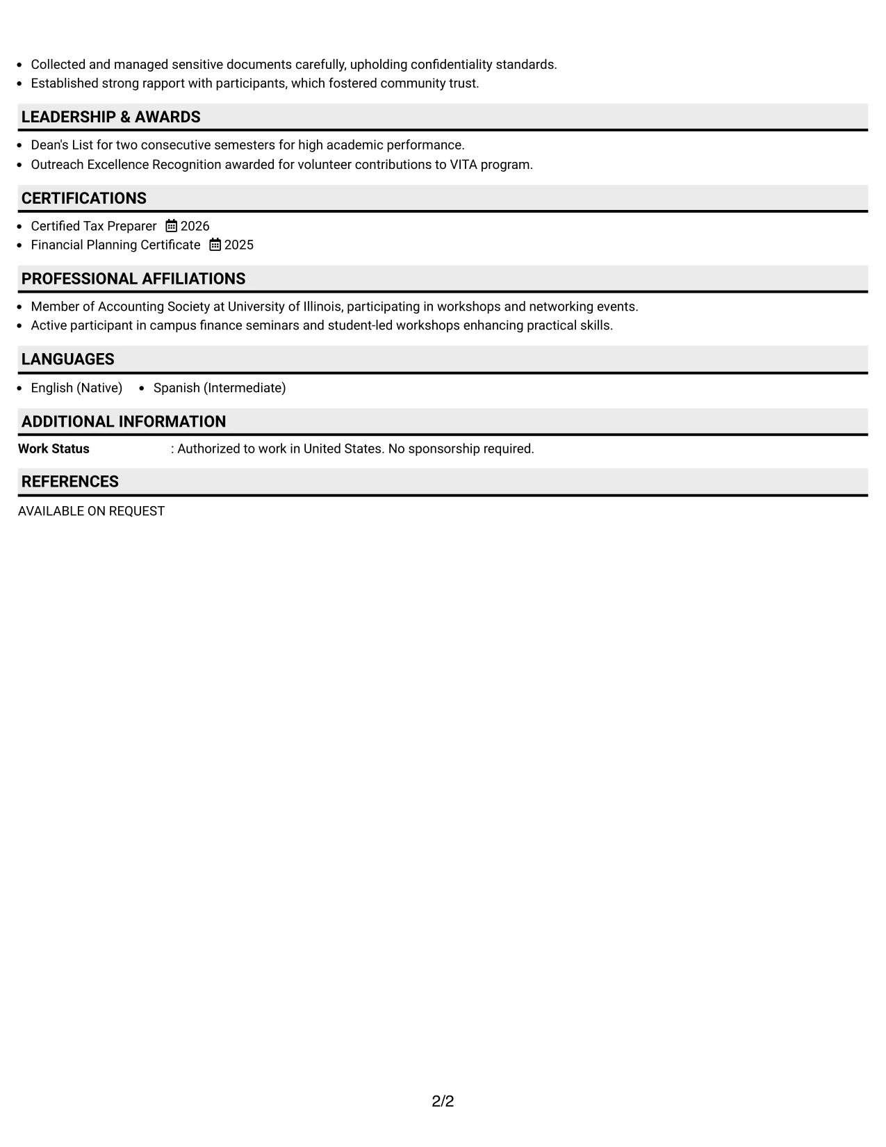 Resume Example Page 2