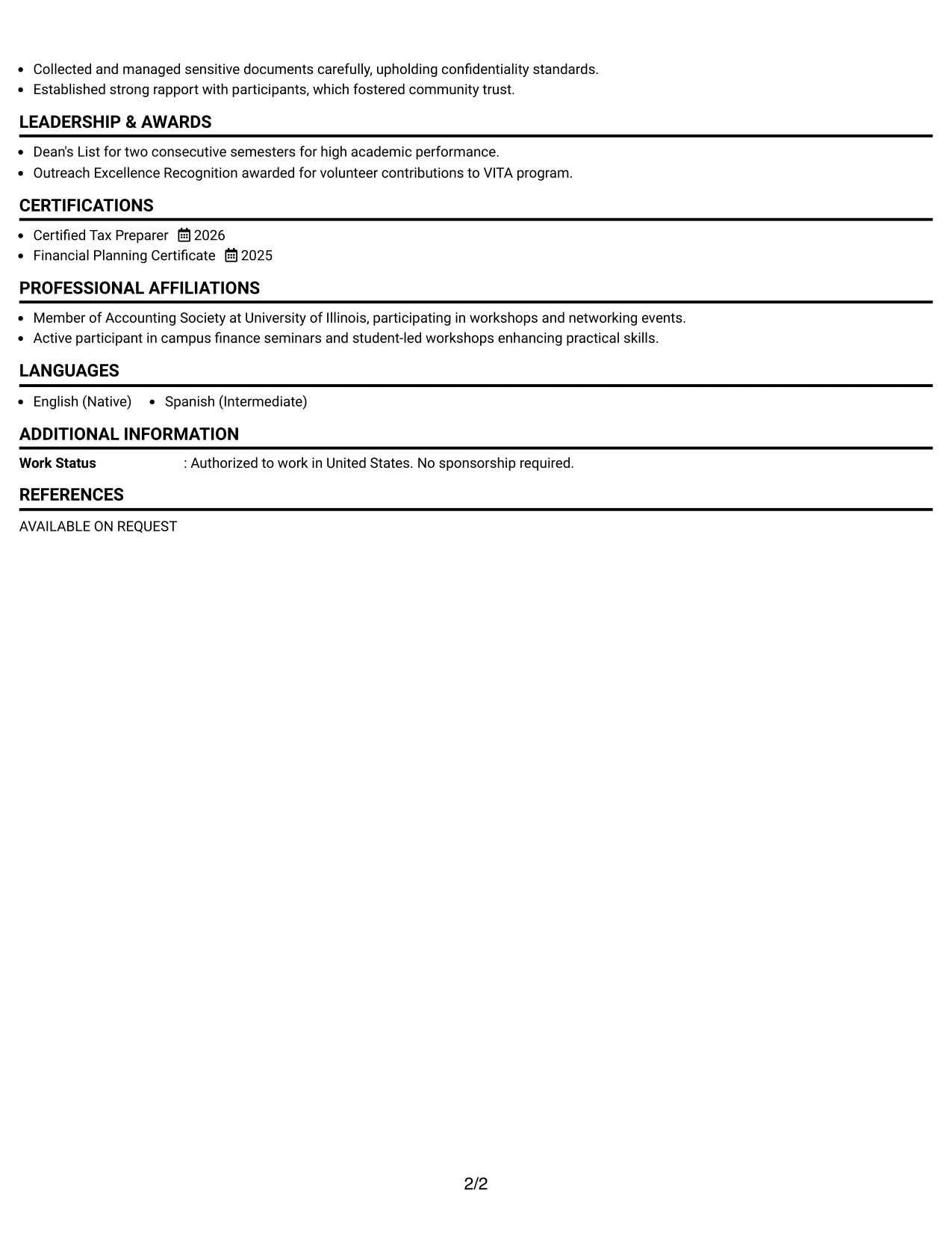 Resume Example Page 2