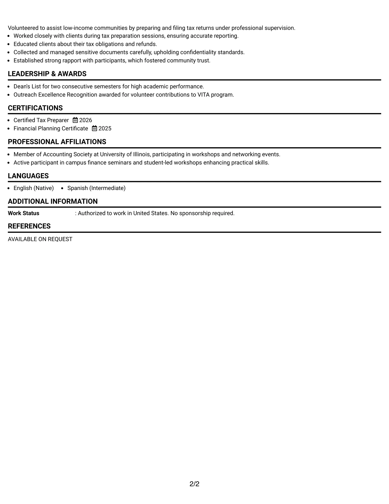 Resume Example Page 2