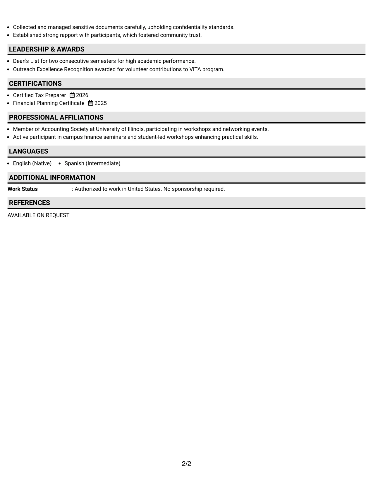 Resume Example Page 2