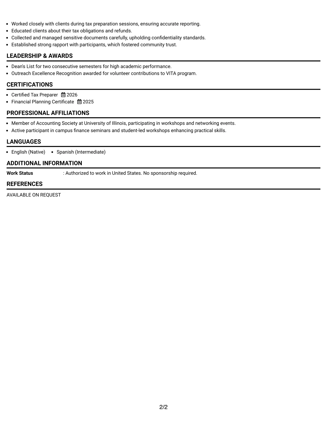 Resume Example Page 2