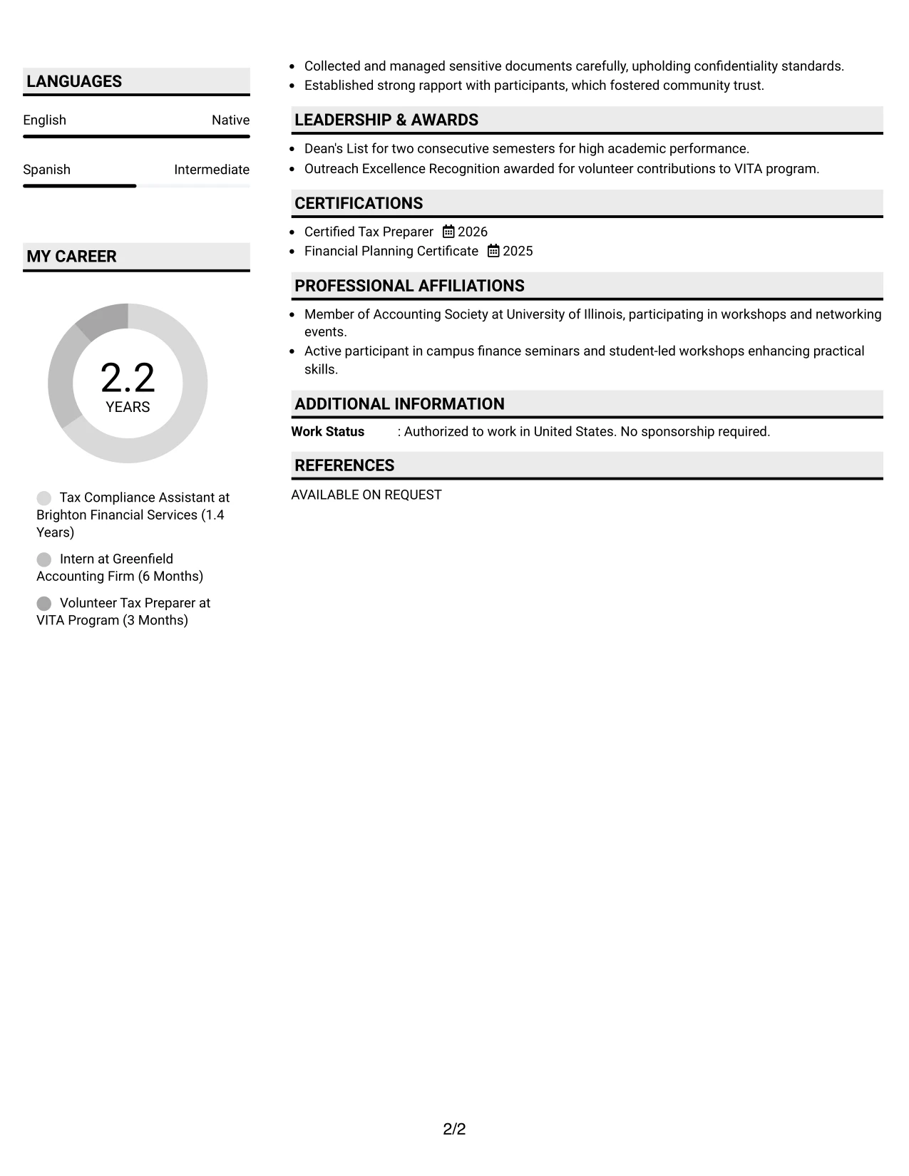 Resume Example Page 2
