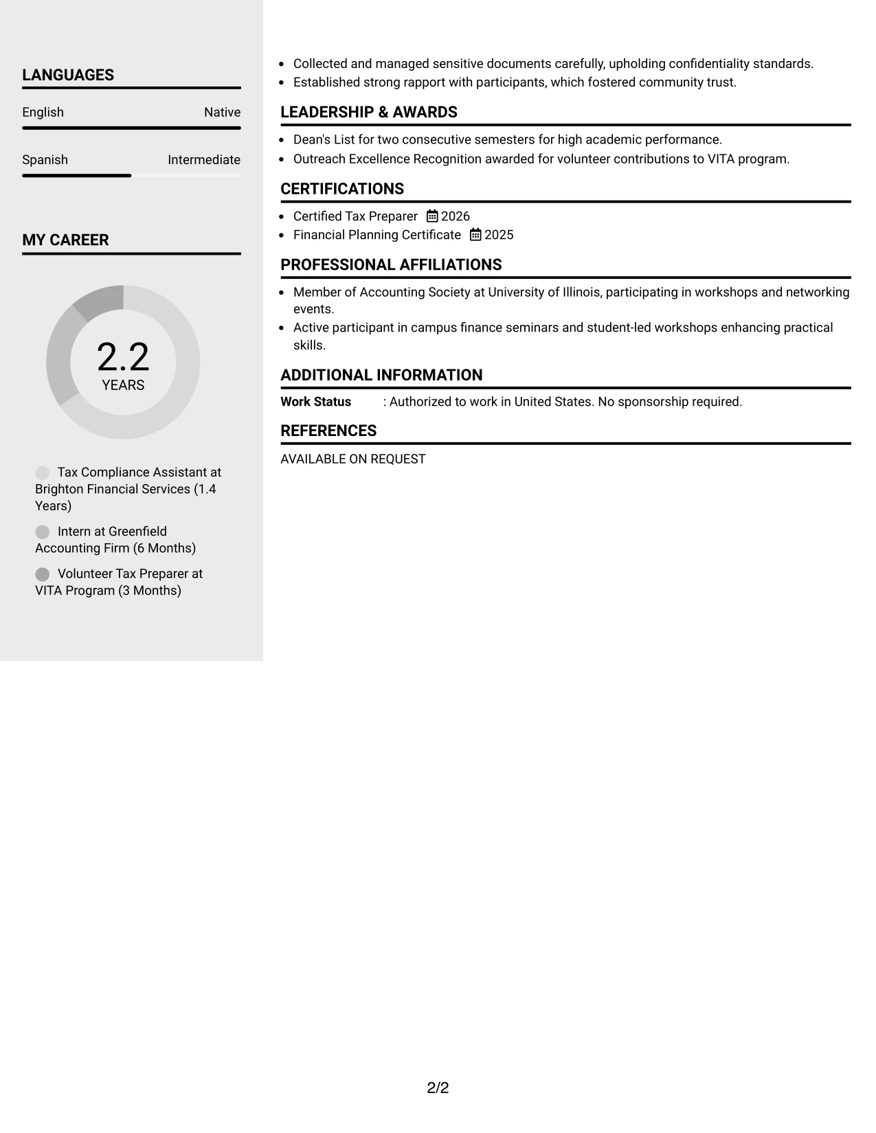 Resume Example Page 2