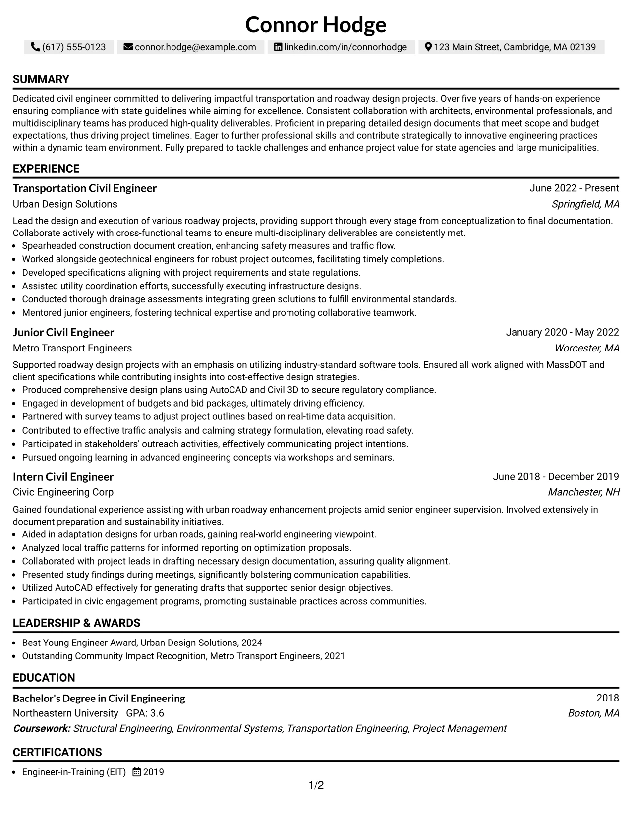 Resume Example Page 1