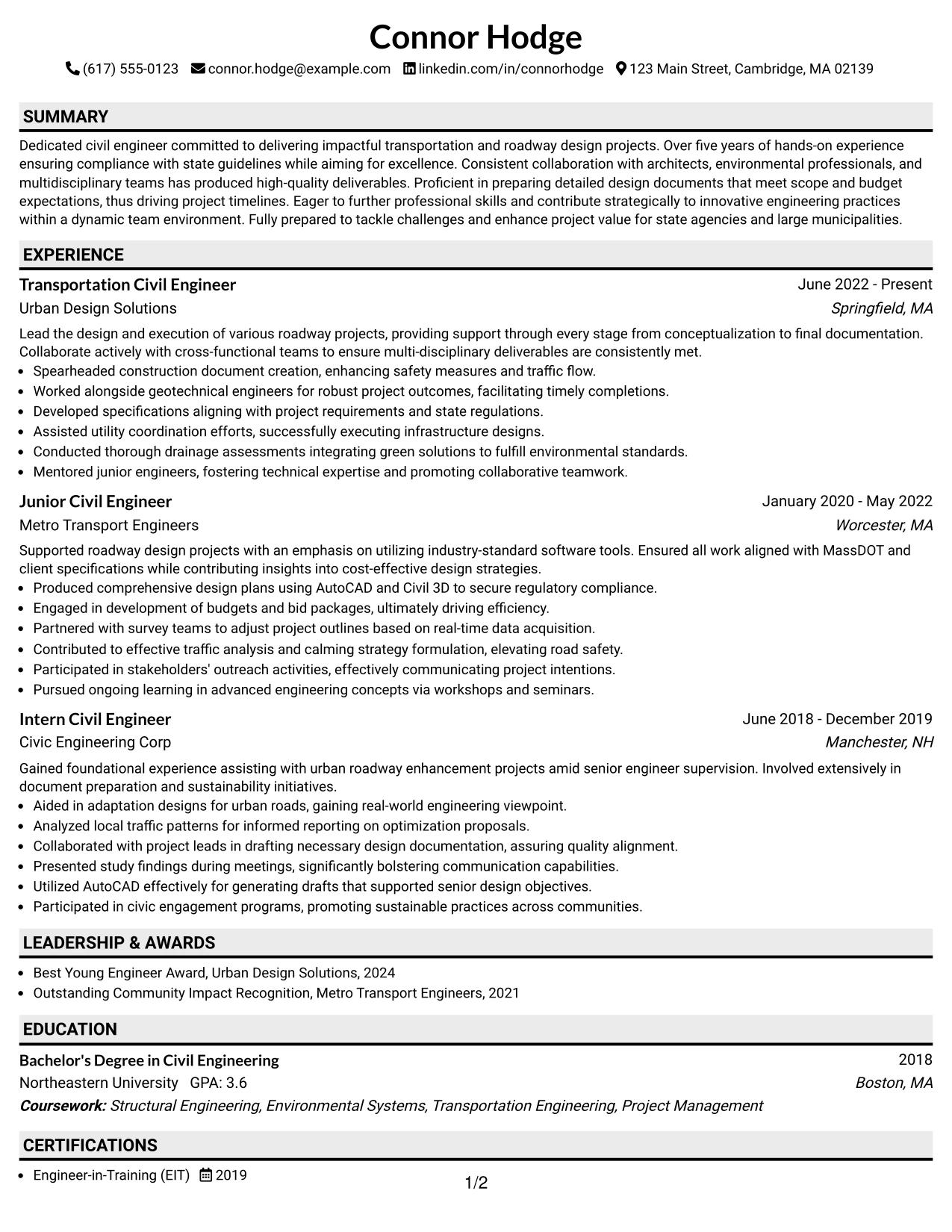 Resume Example Page 1