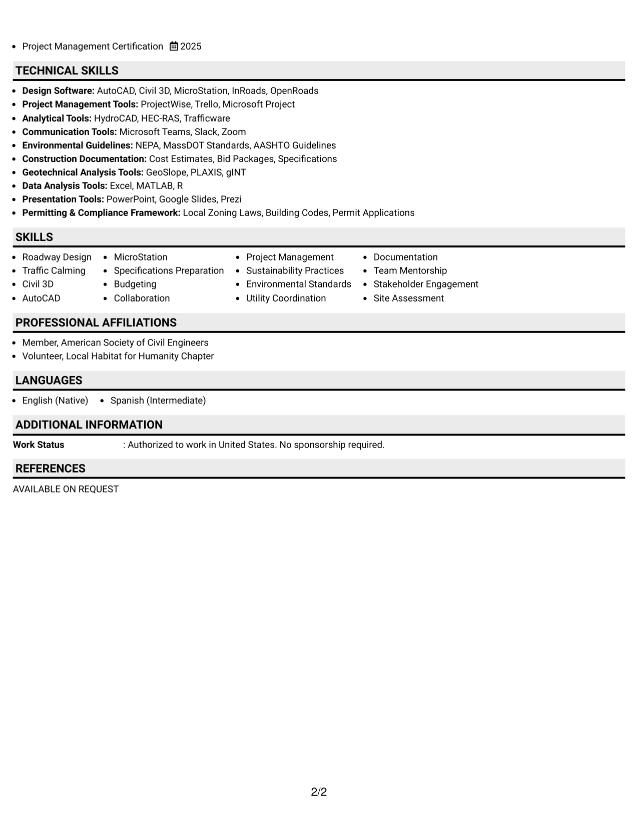 Resume Example Page 2