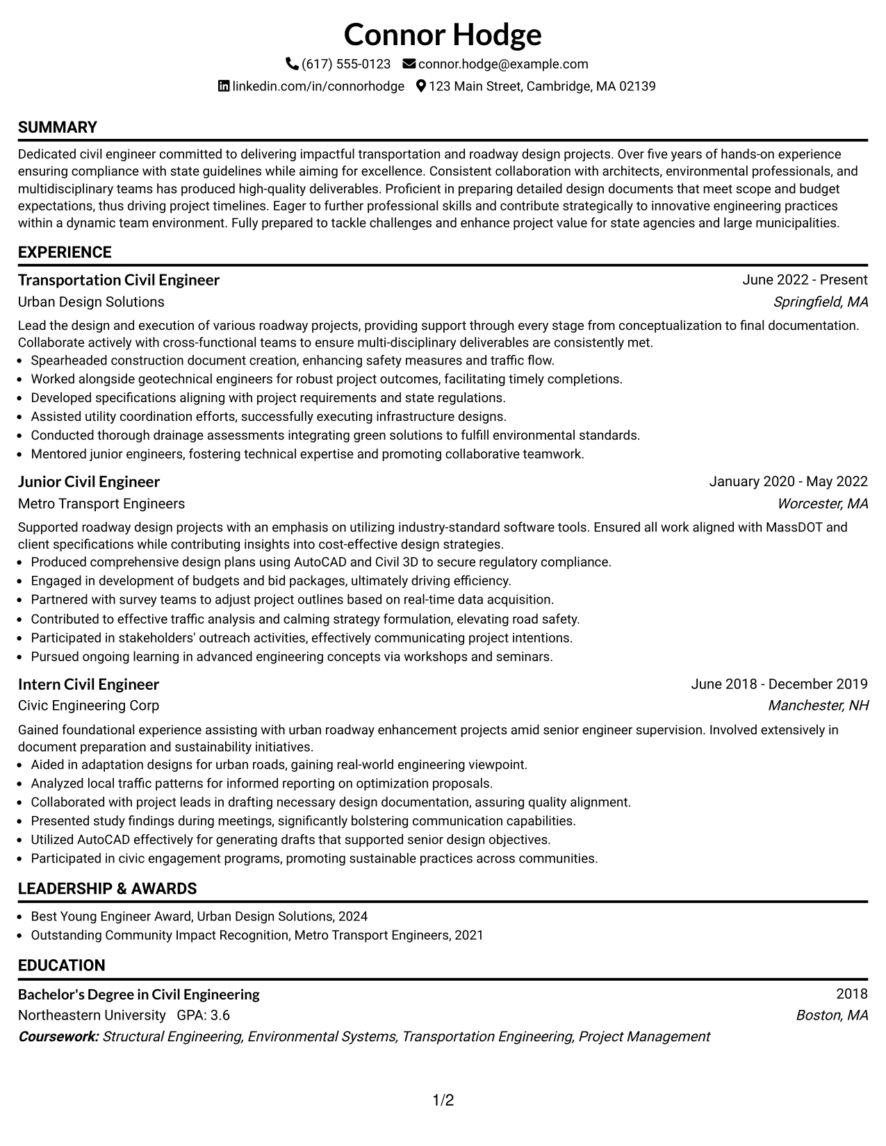 Resume Example Page 1