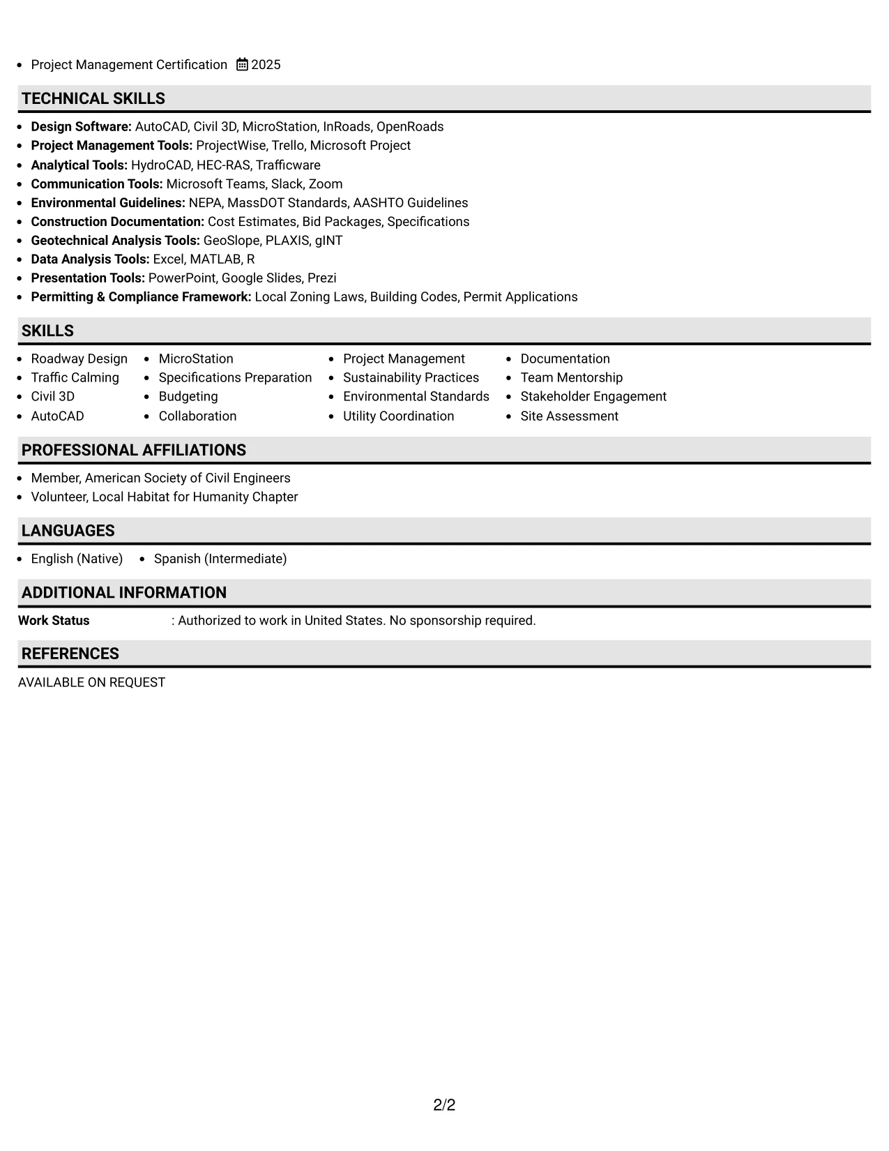 Resume Example Page 2