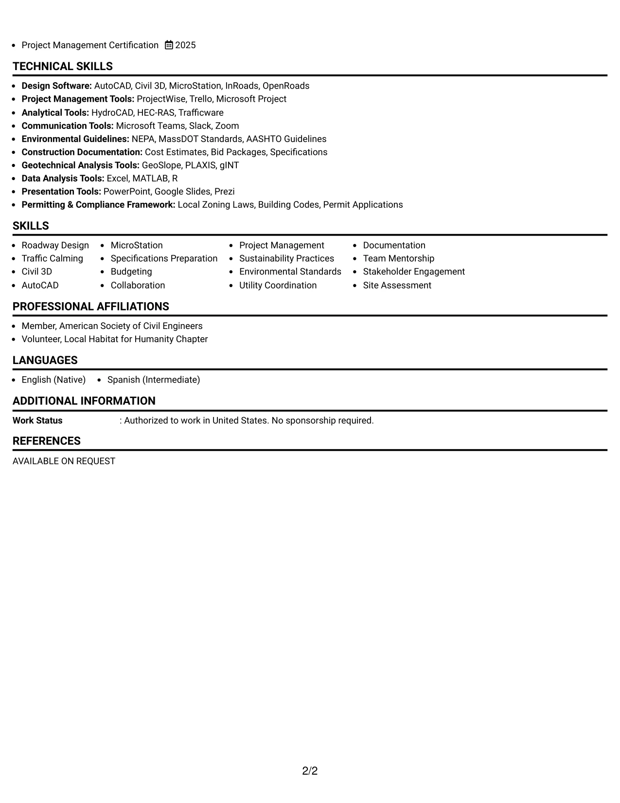 Resume Example Page 2