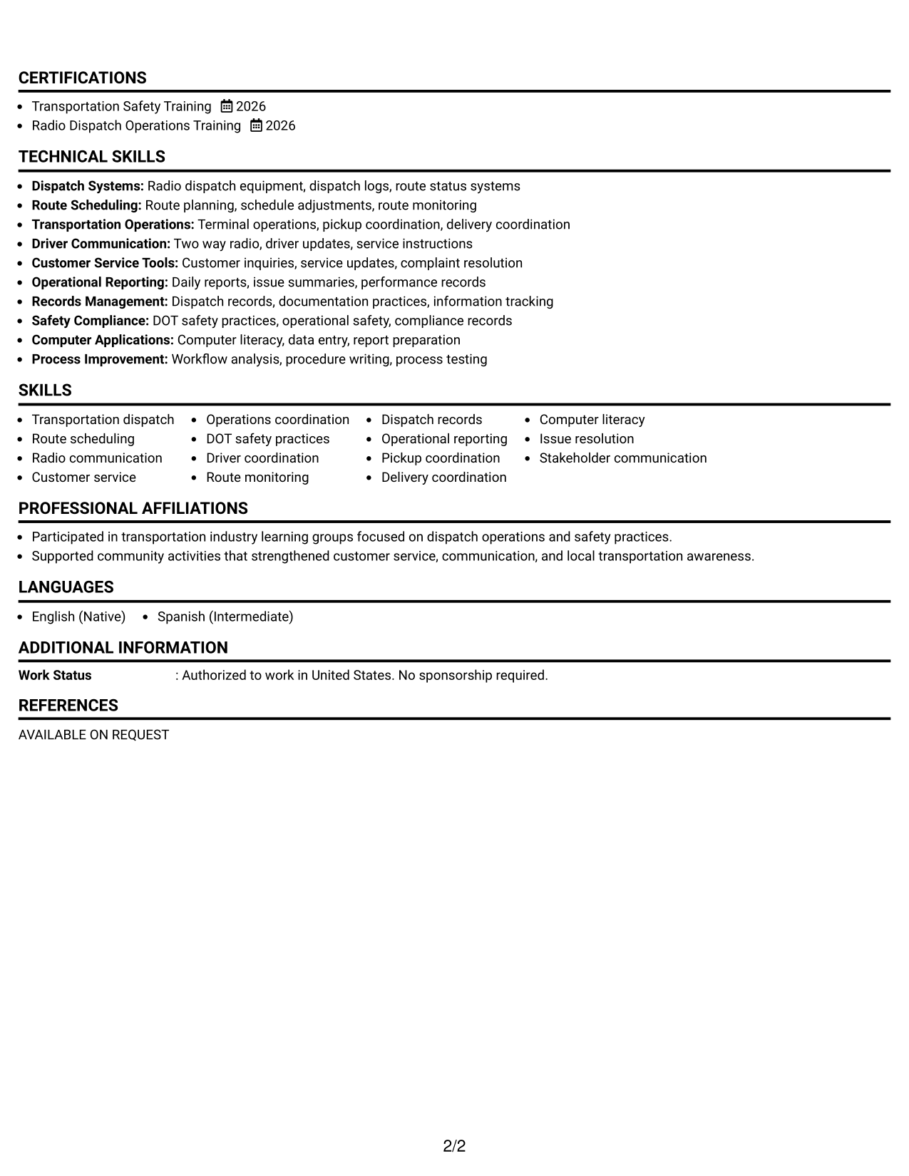 Resume Example Page 2
