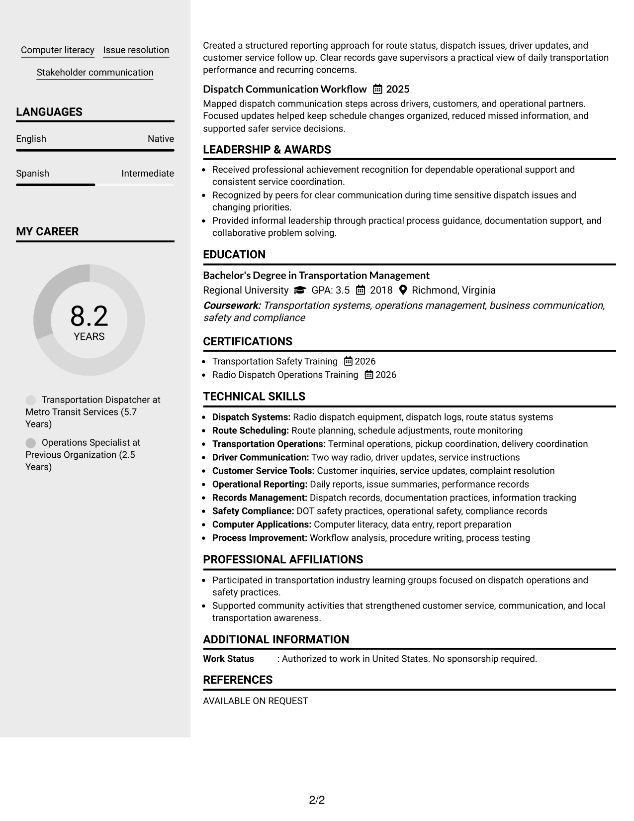 Resume Example Page 2