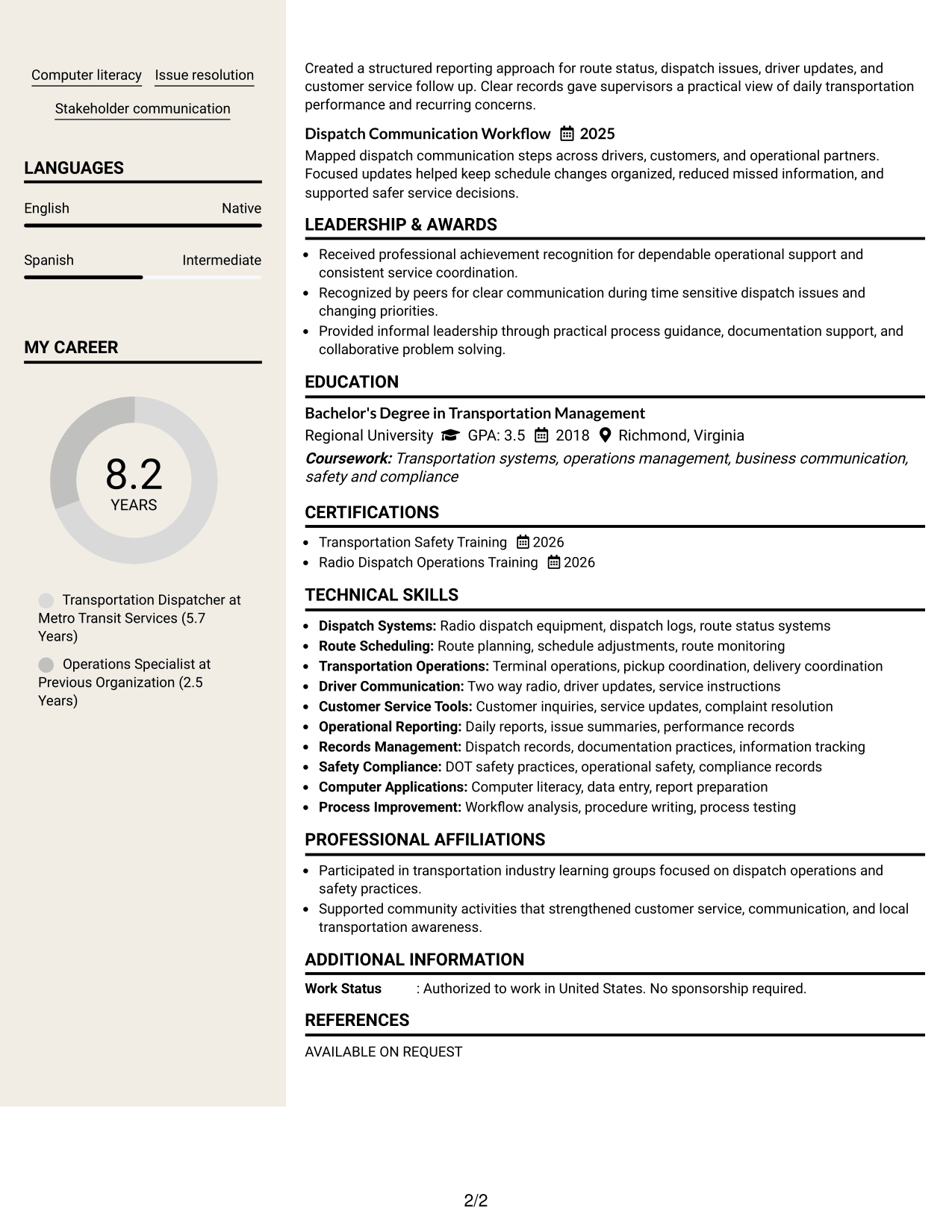 Resume Example Page 2