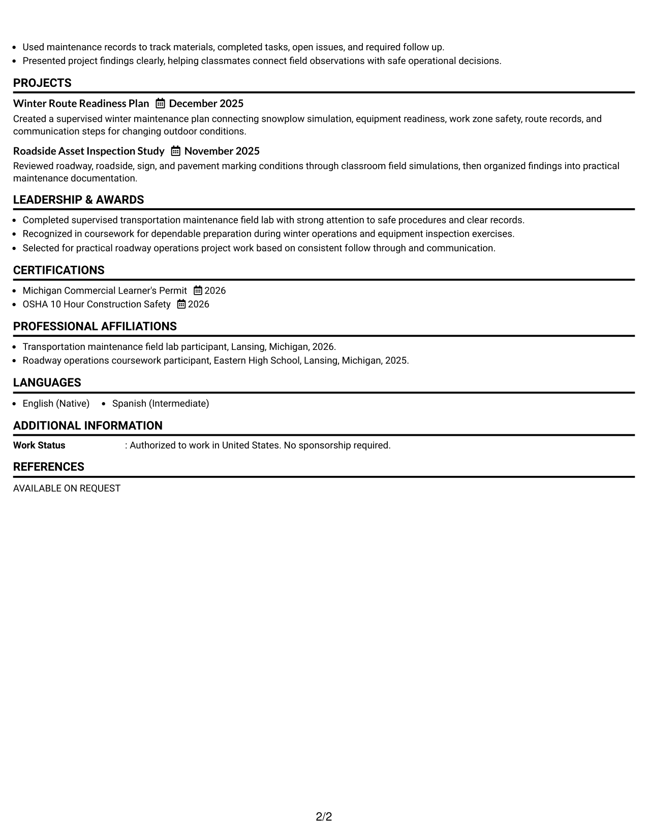 Resume Example Page 2