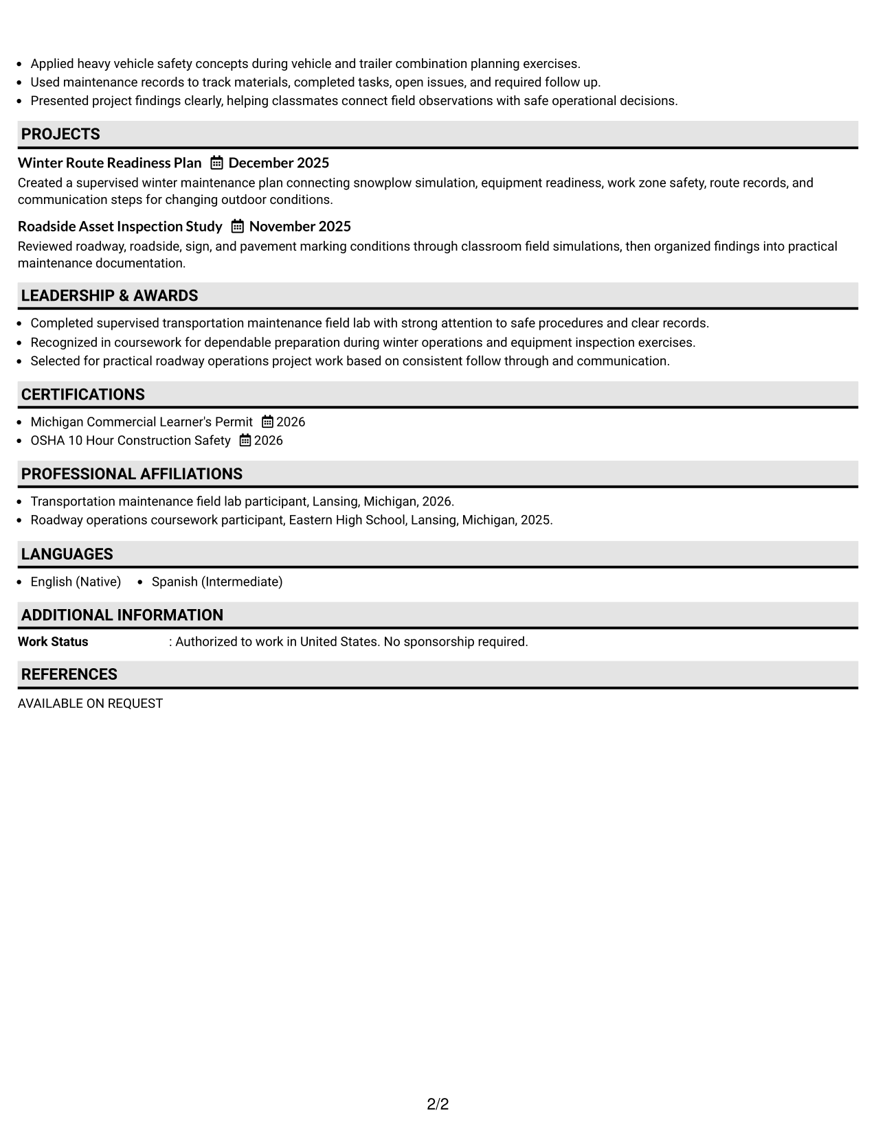 Resume Example Page 2