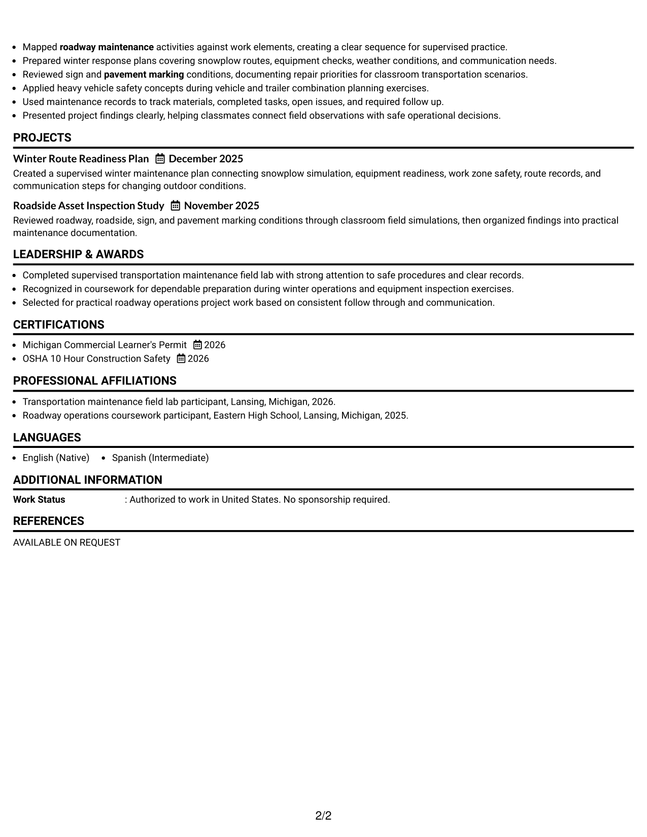 Resume Example Page 2