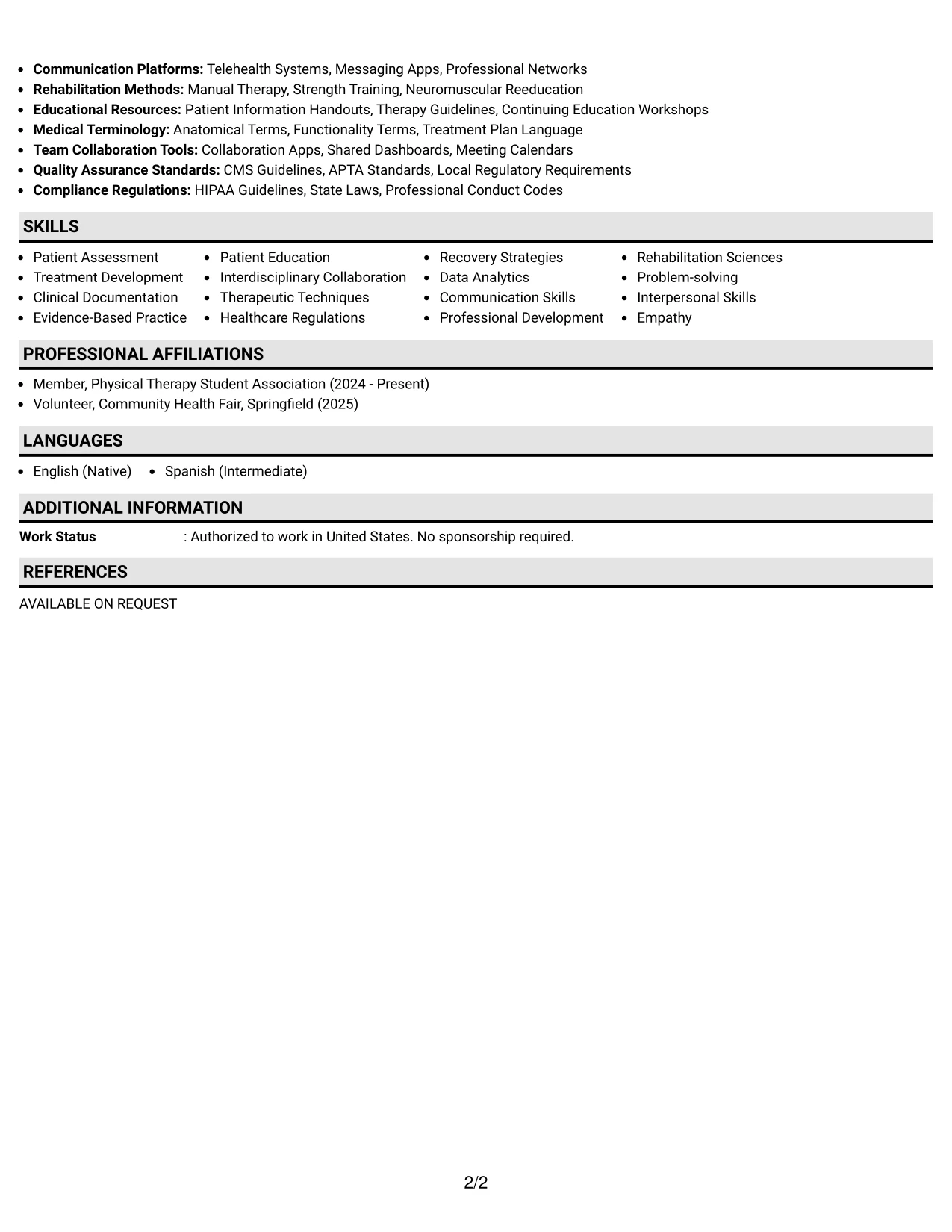 Resume Example Page 2