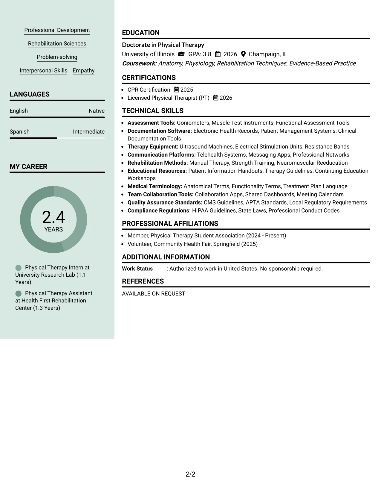 Resume Example Page 2
