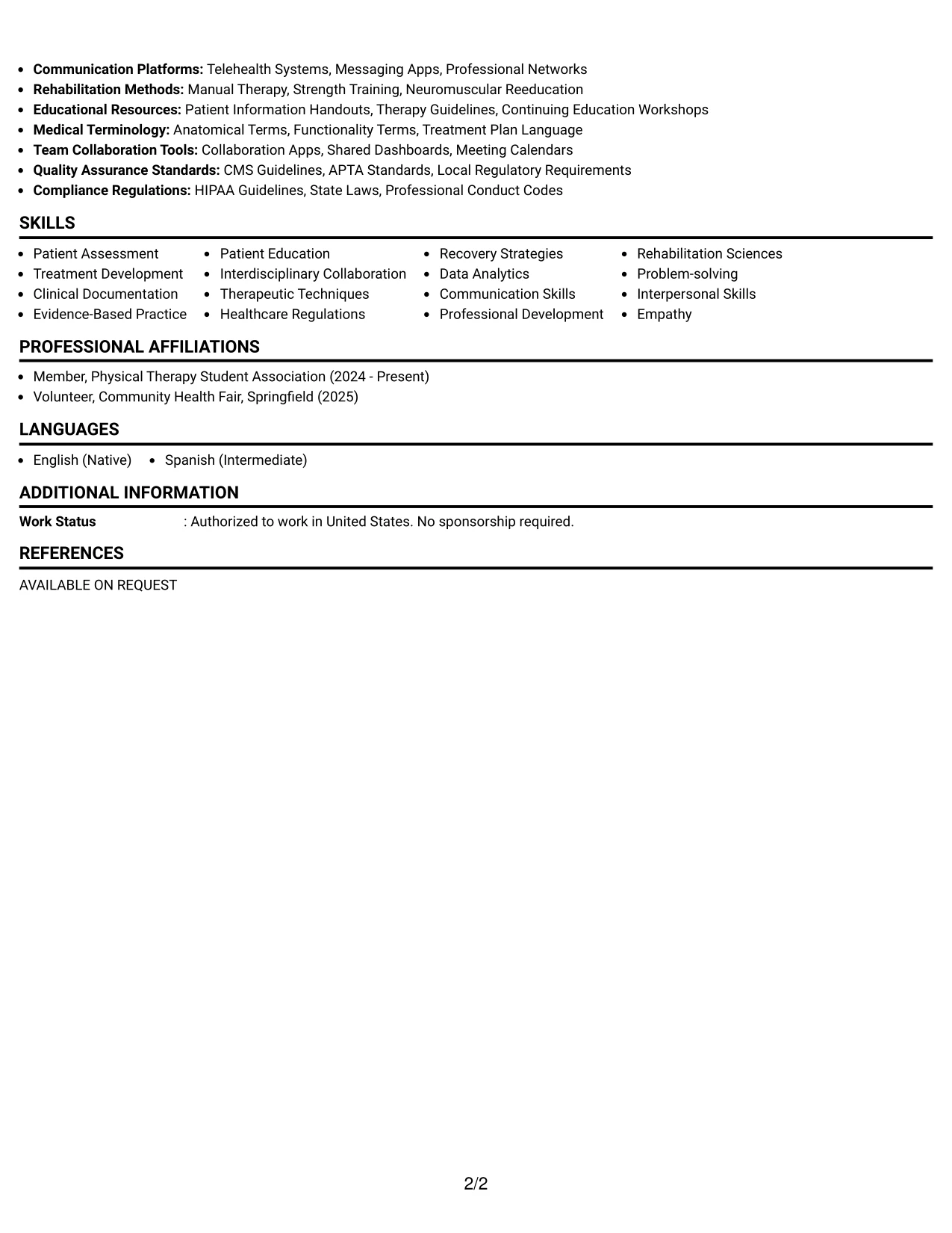 Resume Example Page 2