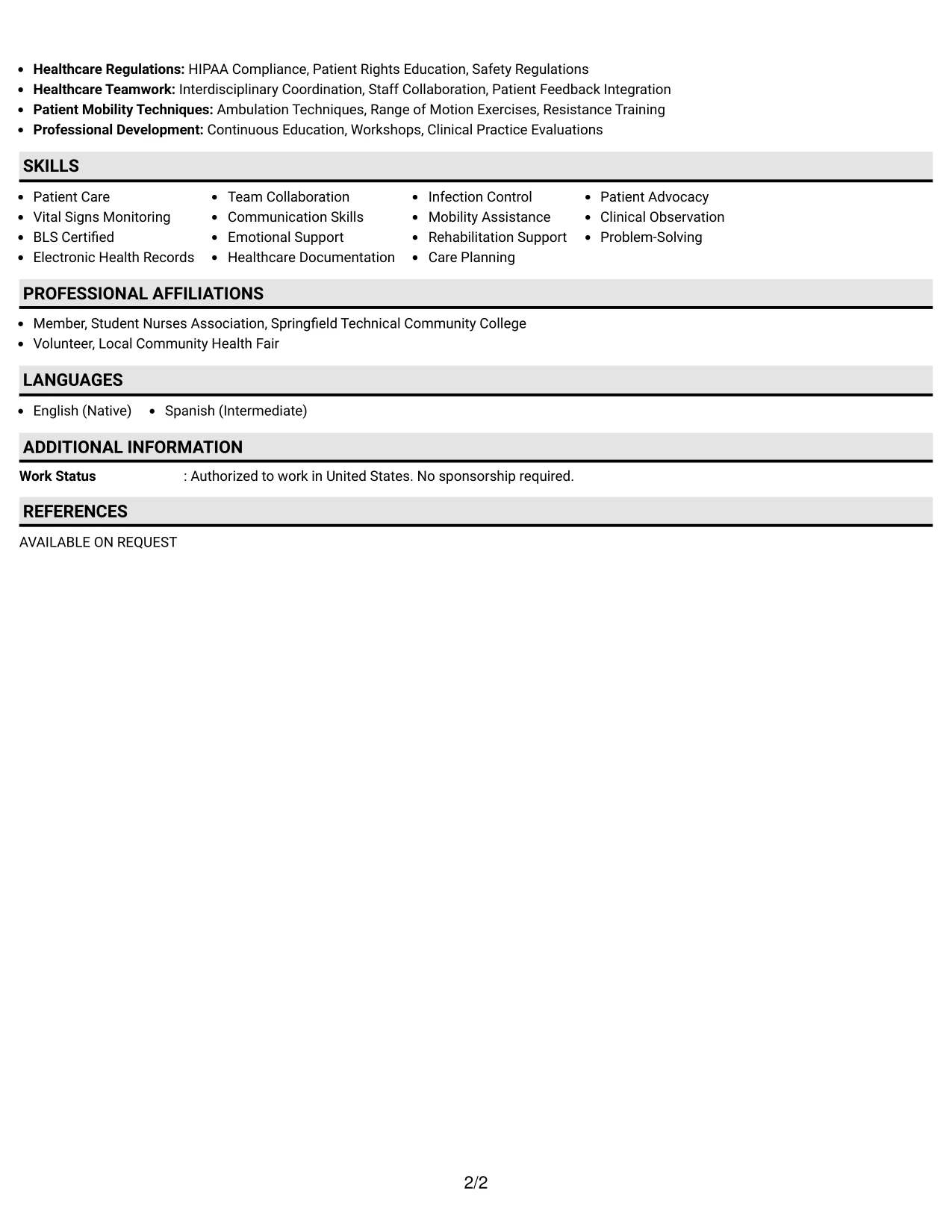 Resume Example Page 2