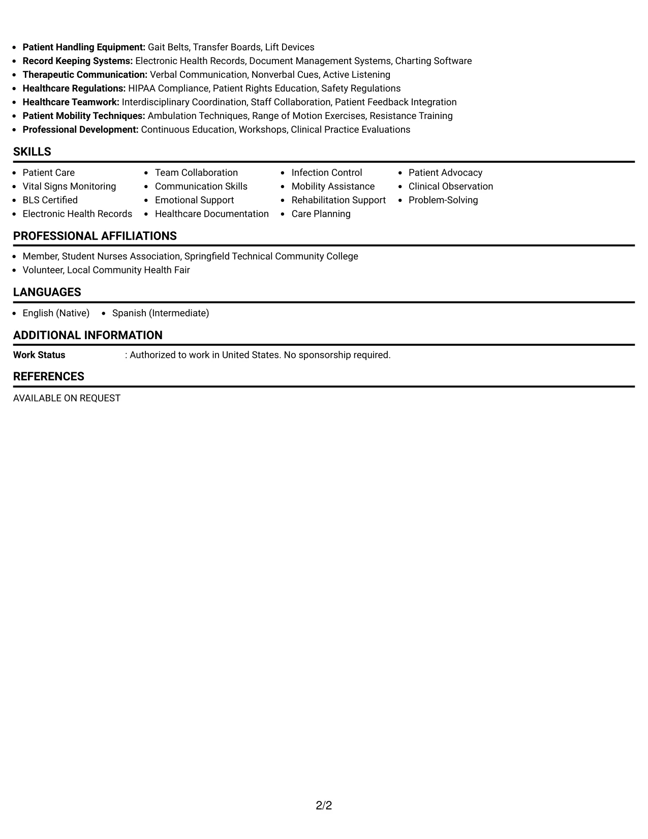 Resume Example Page 2