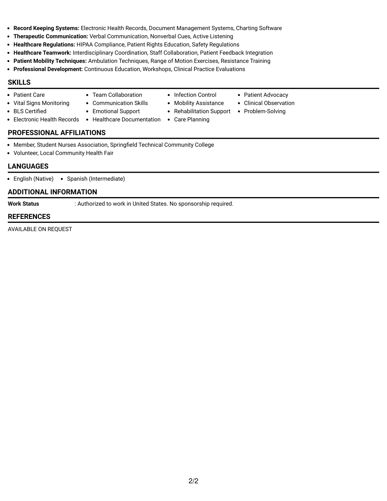 Resume Example Page 2