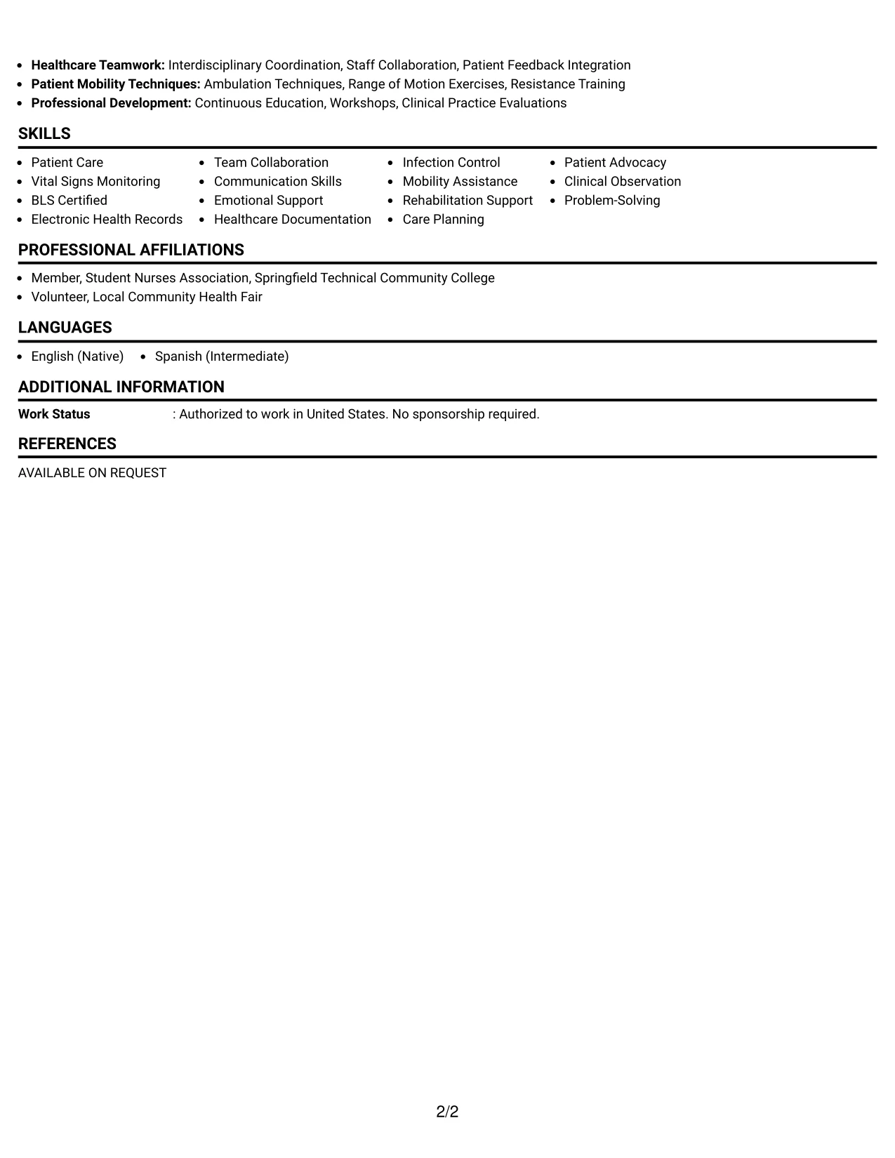 Resume Example Page 2